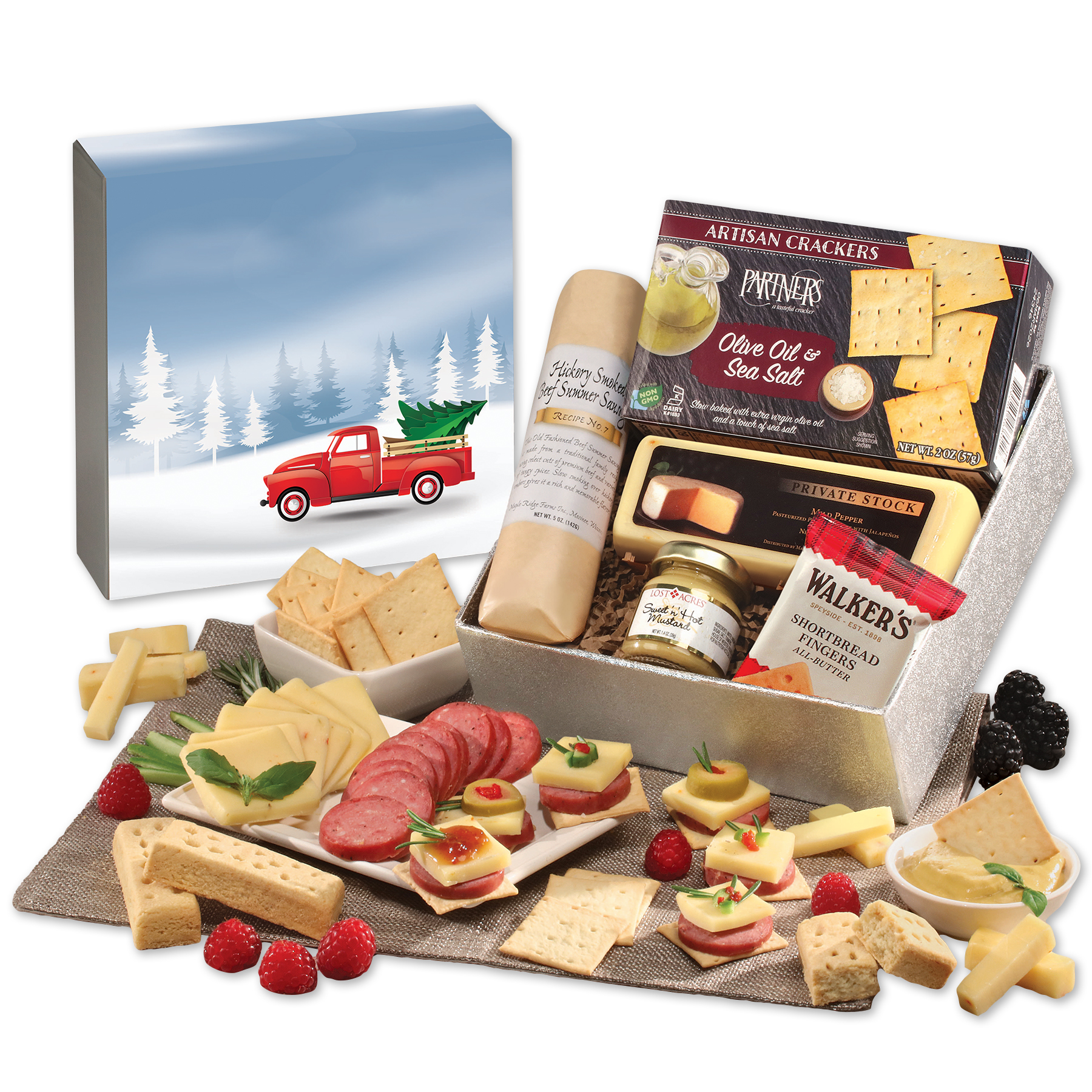 Shelf Stable Snack Lover's Gift Box with Red Truck Sleeve 3