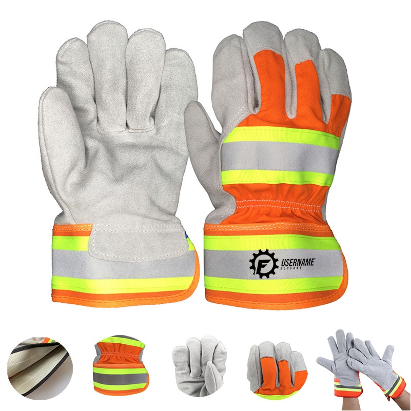 Hi-Vis Split Leather Gloves w/ Safety Cuff 2