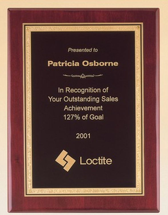 Rosewood Stained Piano Finish Plaque 9" x 12" Award