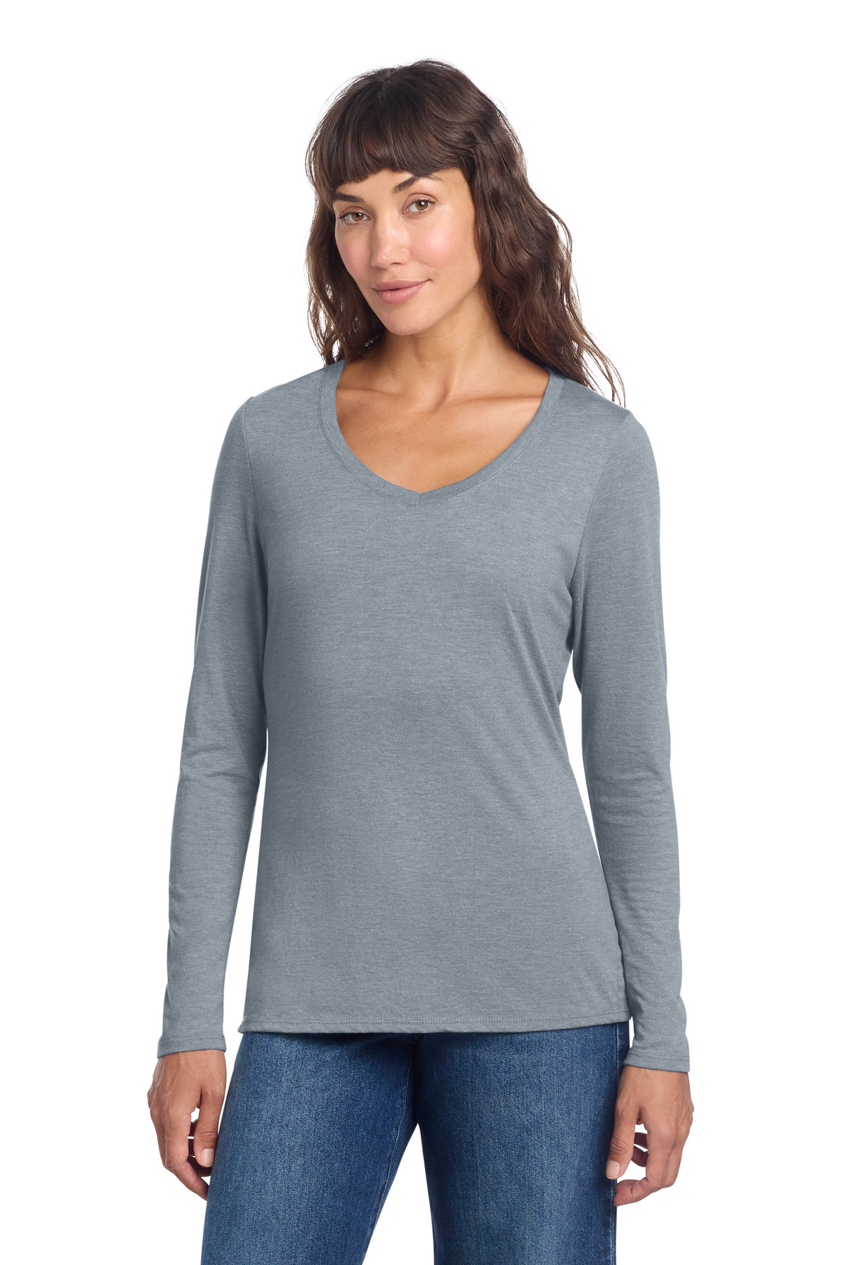 District Women's Perfect Tri Long Sleeve V-Neck Tee DT135 8