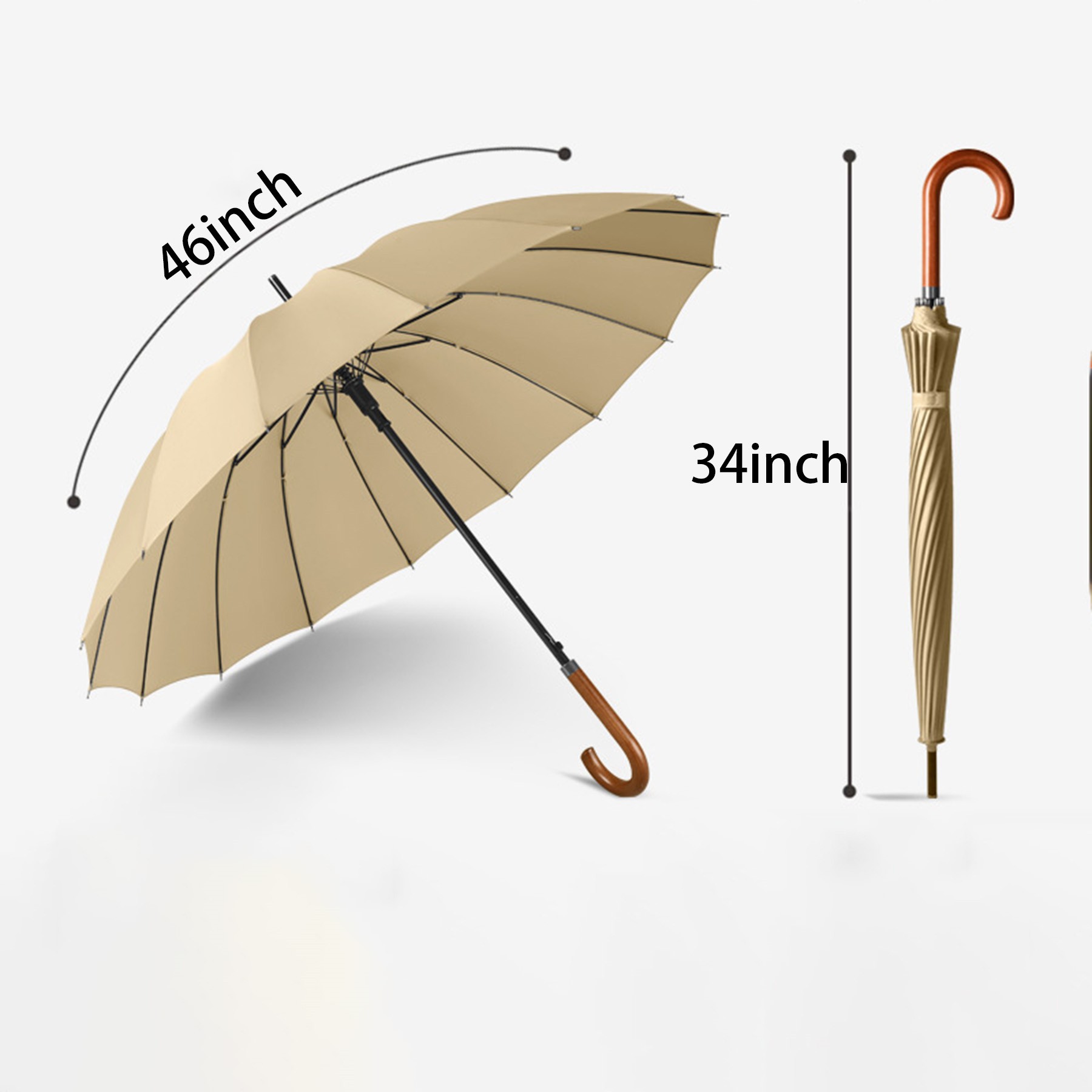 16 Ribs Wooden Handle Automatic Umbrella 3