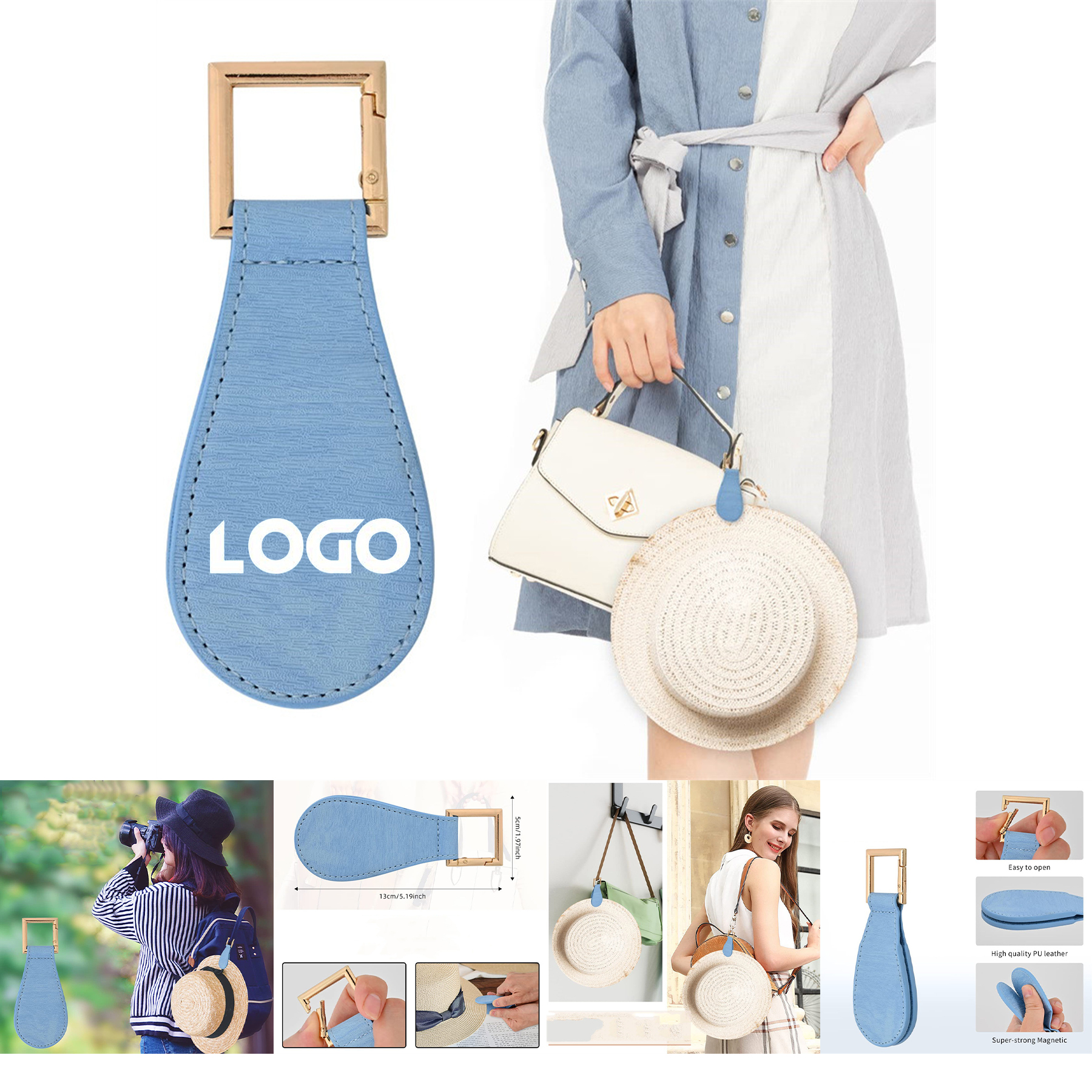 Leather Hat Clip for Travel on Bag, custom award with logo imprint 2