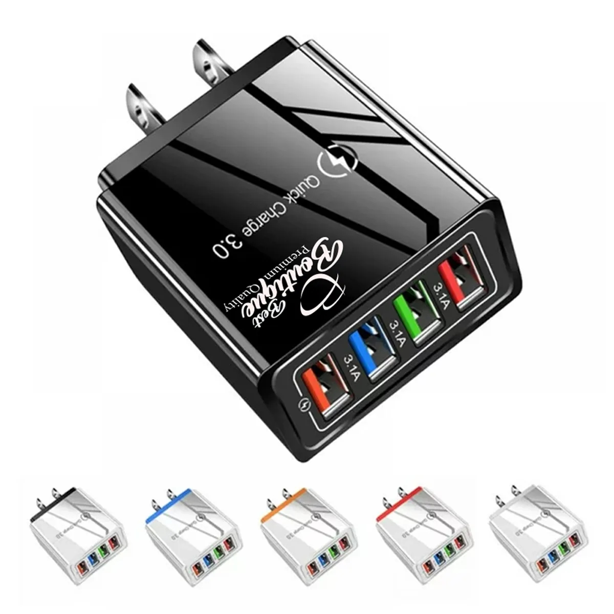 Portable 4 Port Fast Charge QC 3.0 US Plug USB Wall Charger 13