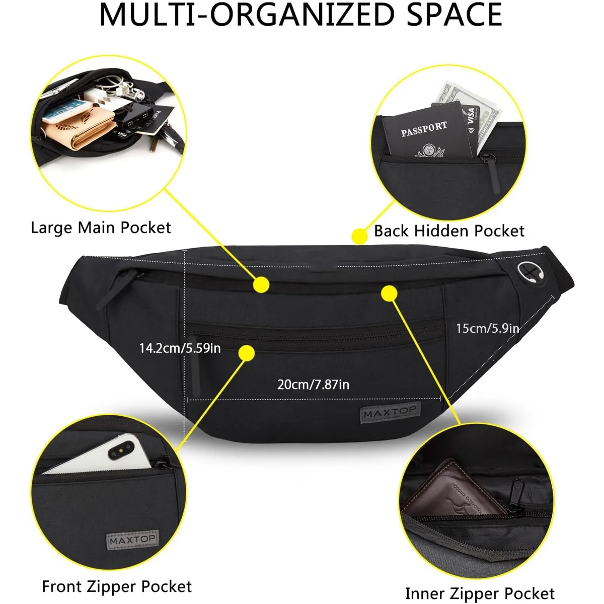 Adjustable Belt Crossbody Fanny Pack with 4-Zipper Pockets 2