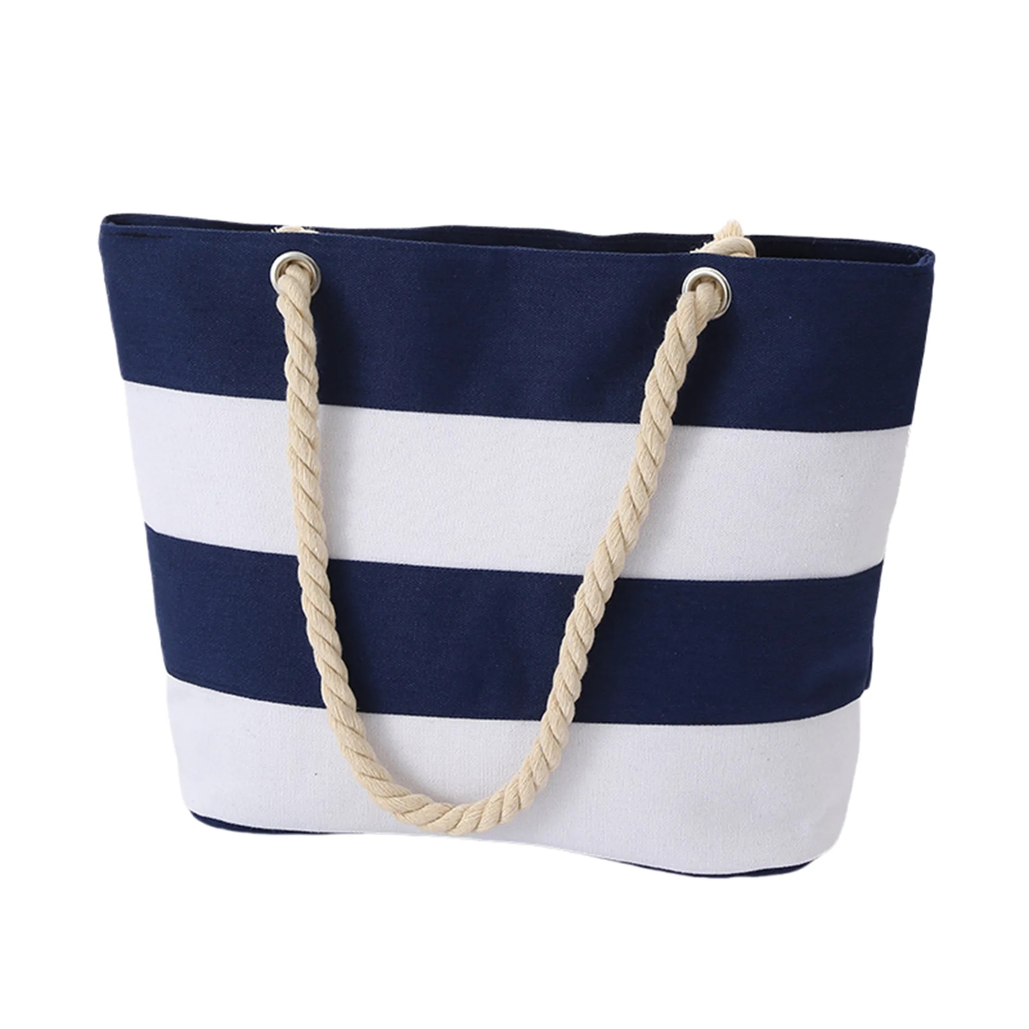 Full Color Burlap Rope Striped Canvas Tote Bag 8