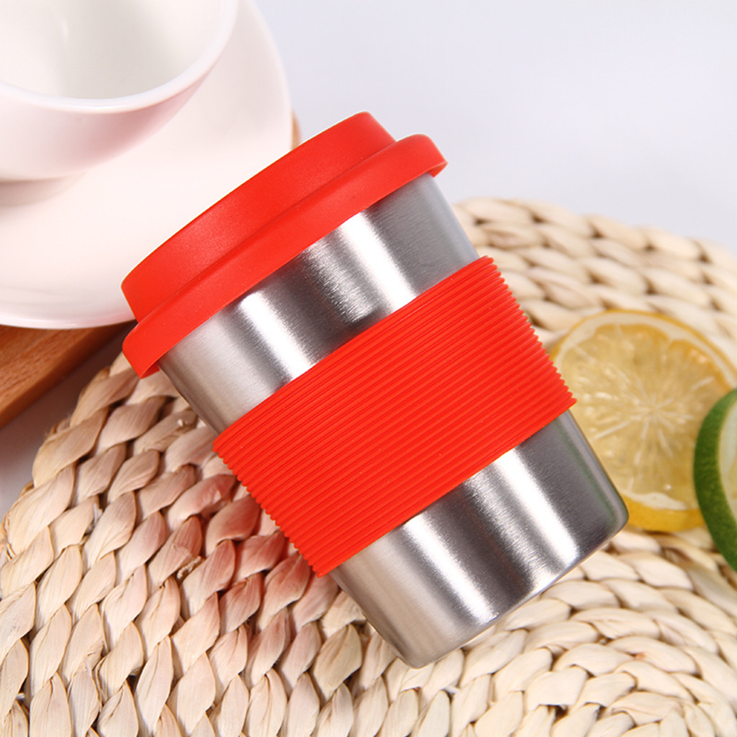 Stainless Steel Silicone Travel Mug w/ Lid & Cover 7