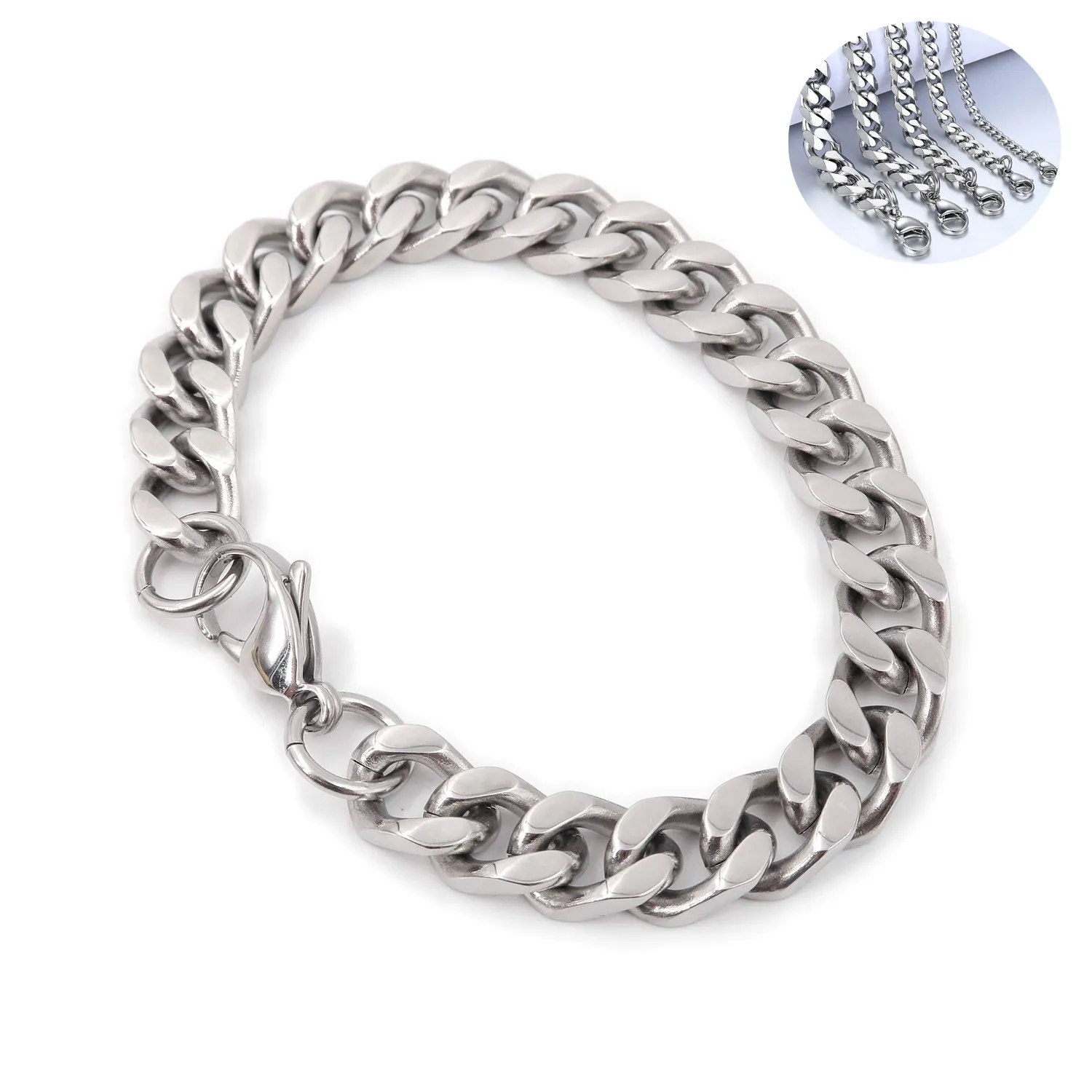 Bracelet for Men Curb Chain 3/5/7/9/11mm Stainless Steel 1