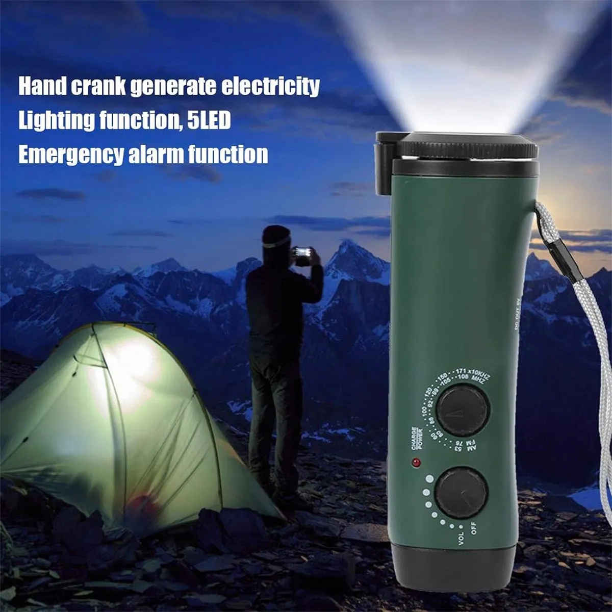Portable Hand Crank Travel Camping LED Flashlight Radio 2