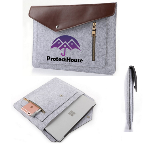 Felt Laptop Sleeve with PU Flap, Button Closure, and Front 4
