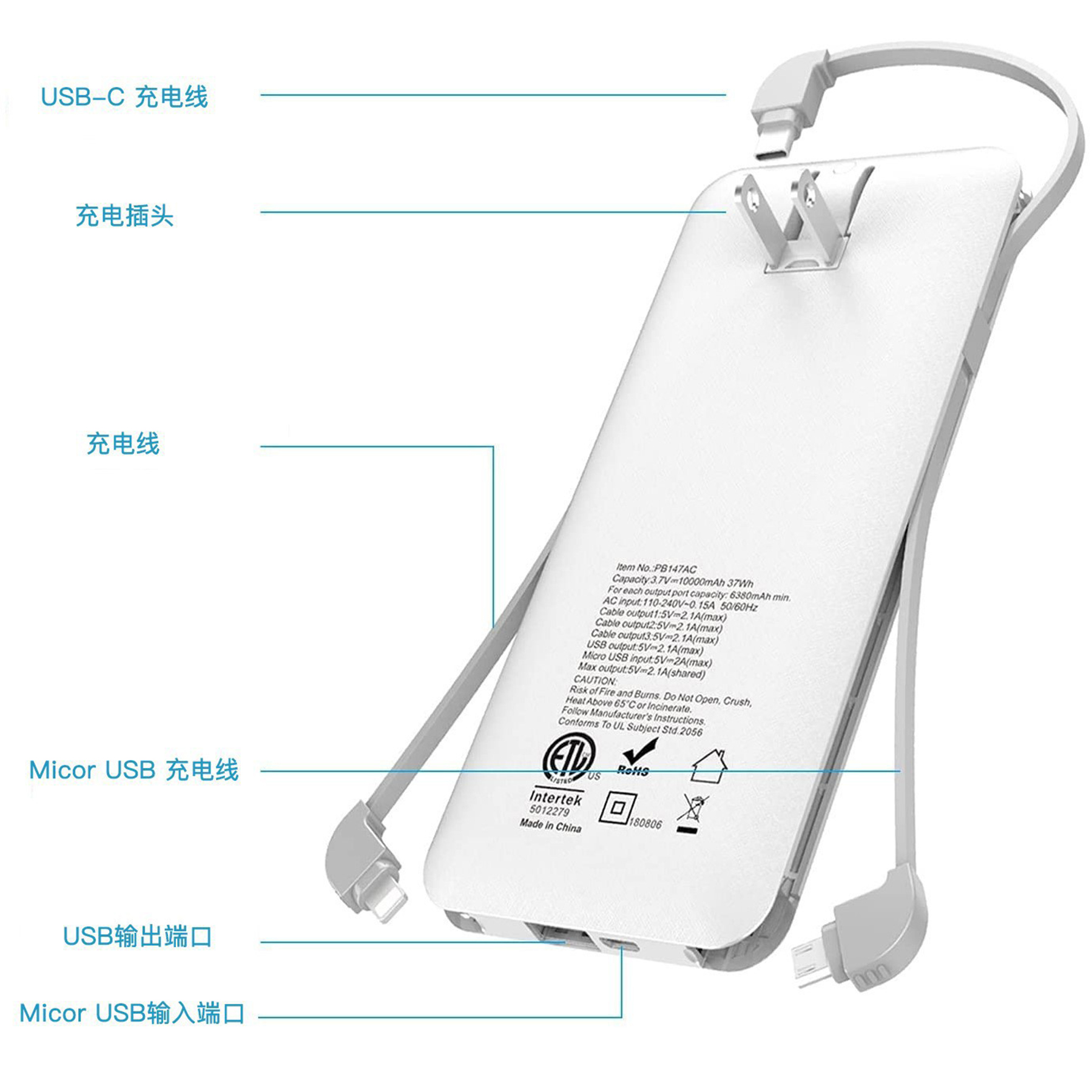 10000mAh Ultra Slim USB C Power Bank 3