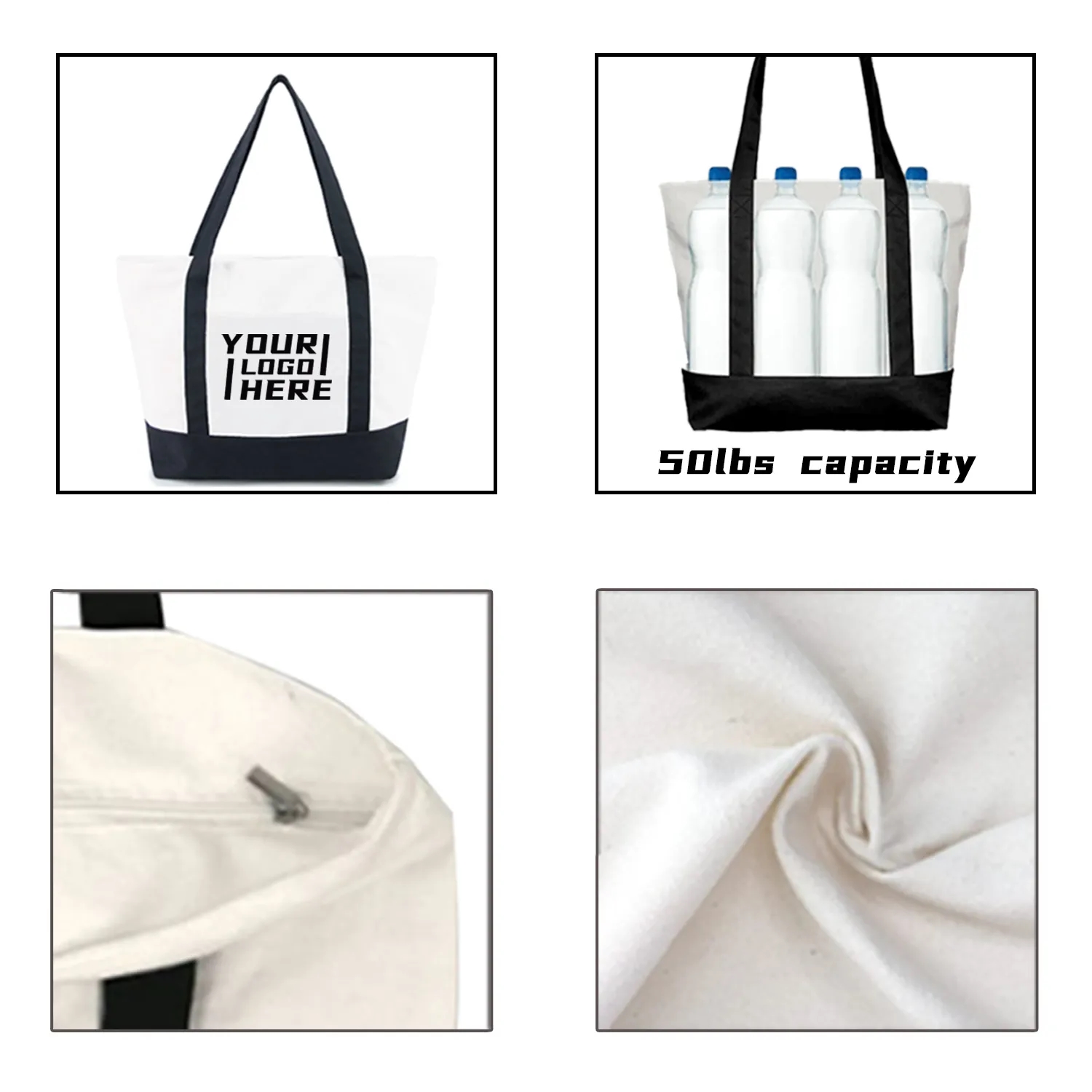 Portable Cotton Canvas Tote Bag MOQ50pcs, custom tote bag with logo imprint 2