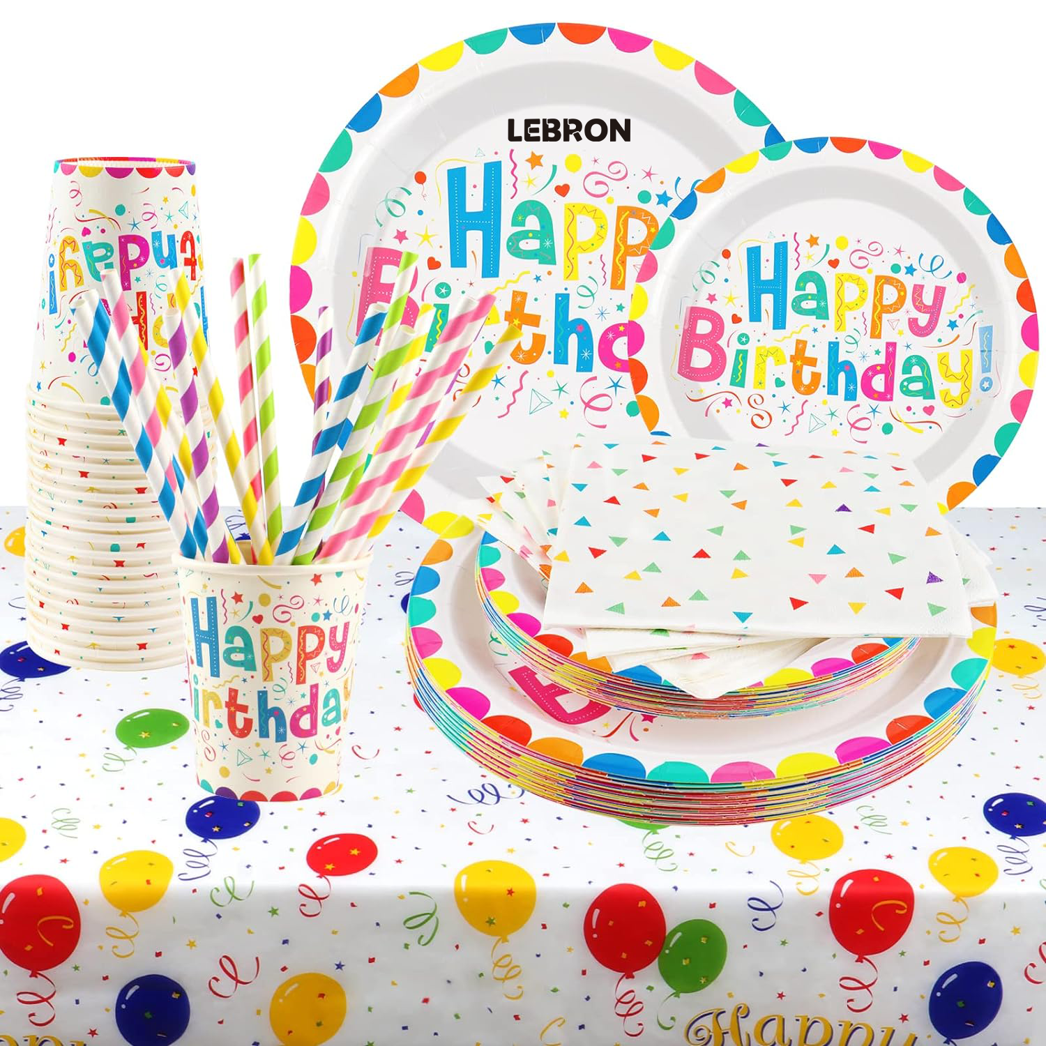 51PCS Happy Birthday Party Paper Plates and Cups Set 8