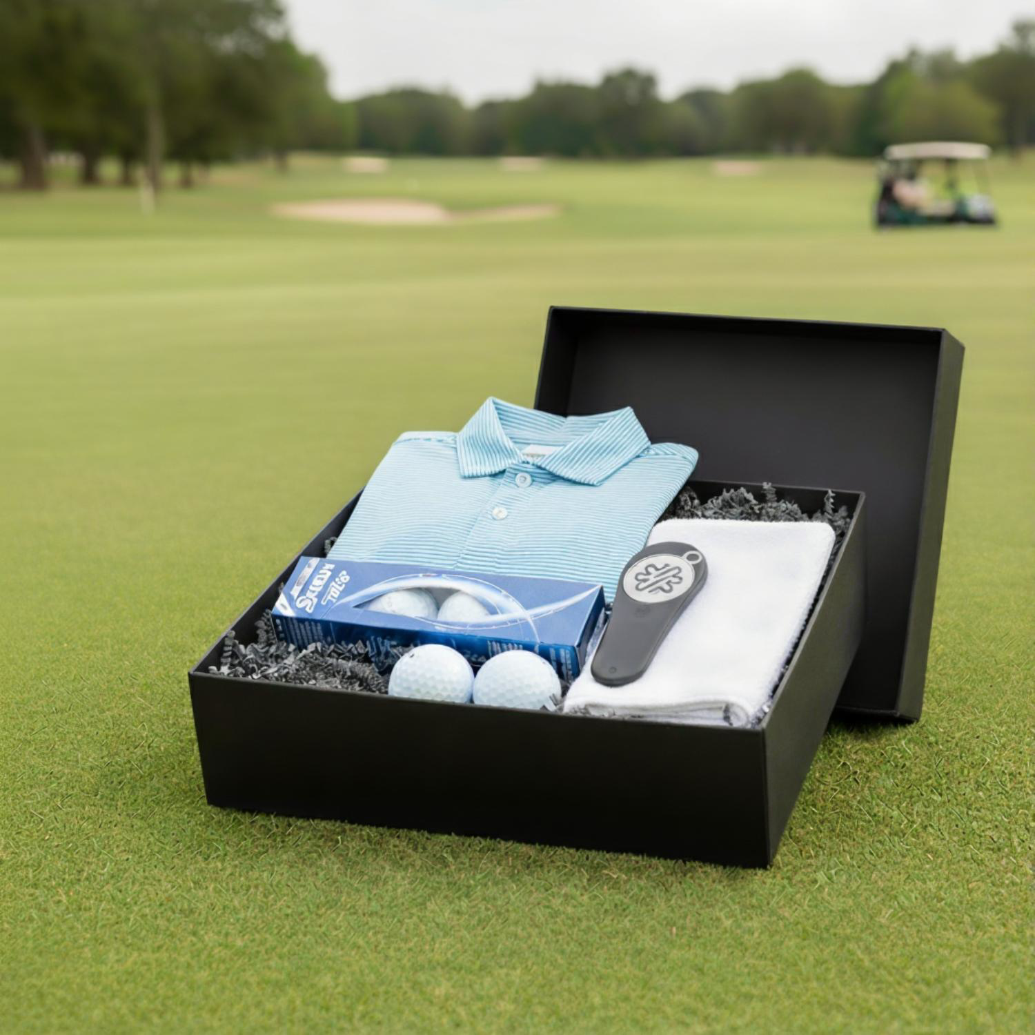 PUMA® Isle Pique Men's Polo Shirt, Towel, Srixon® Golf Balls & Pitchfix® Icon Divot Tool Gift Set 1