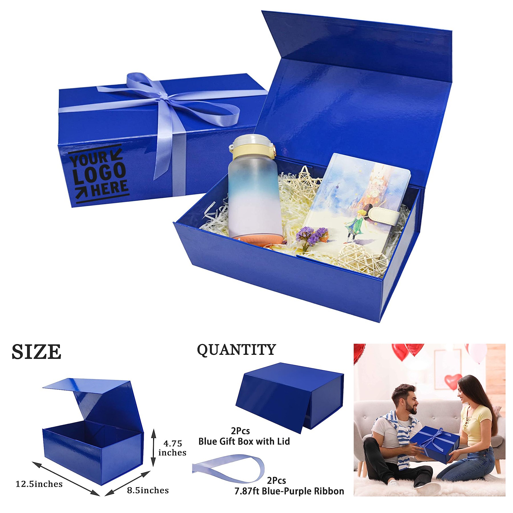 12.5 x 8.5 x 4.75 Inches Collapsible Gift Box with Ribbons with Magnetic Lid 1