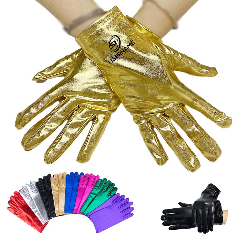 Unisex Dancing Party Mittens Short Gloves Gold Silver Fake Leather Metallic Gloves 1