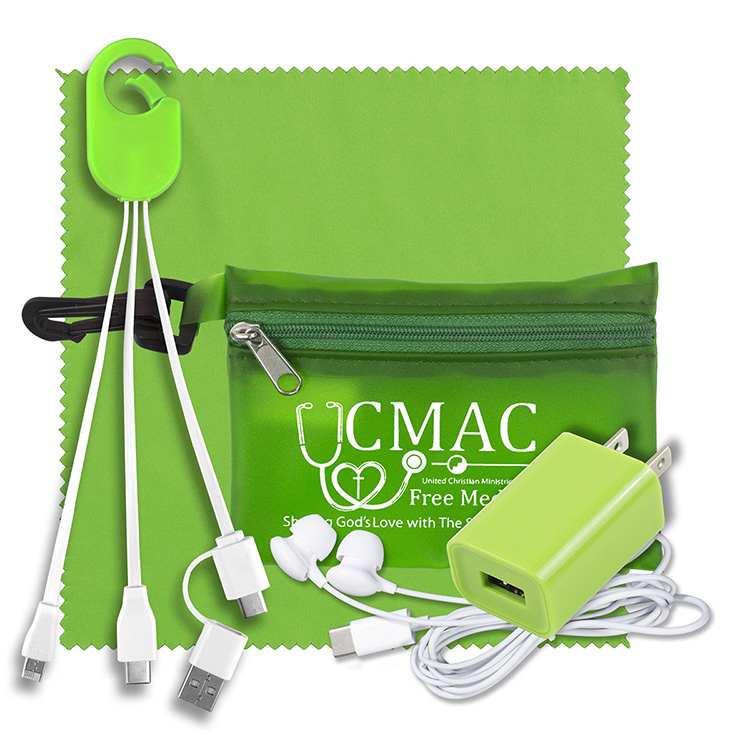 "Miramar" Mobile Tech Earbud and Charging Kit in Translucent Carabiner Zipper Pouch 5