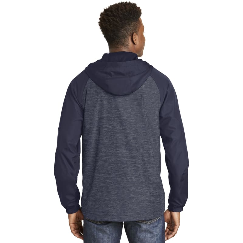 Sport-Tek Heather Colorblock Raglan Hooded Wind Jacket. 3