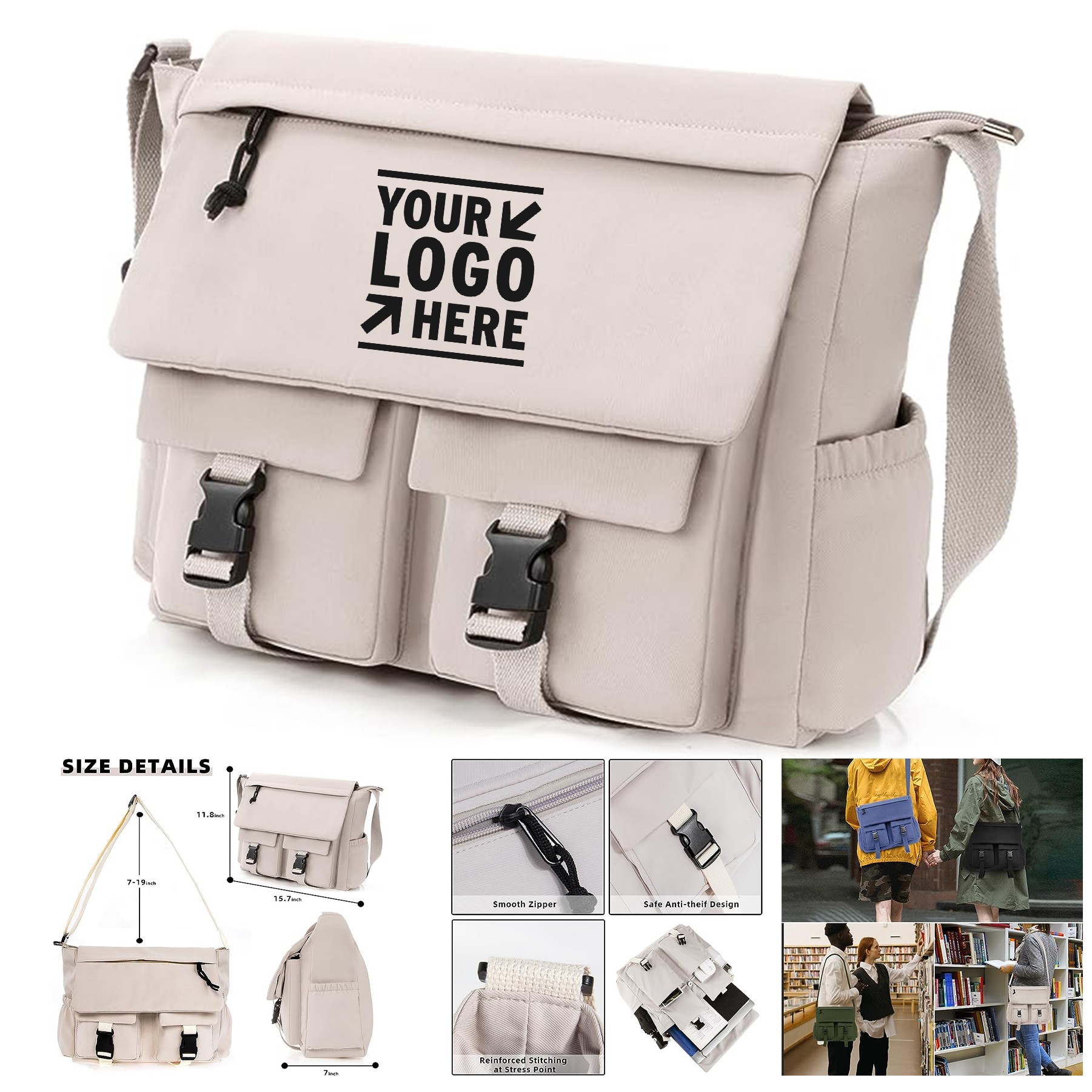 15.6 Inch Men Women Messenger Crossbody Laptop Bag Unisex Briefcases Work College Satchel 3