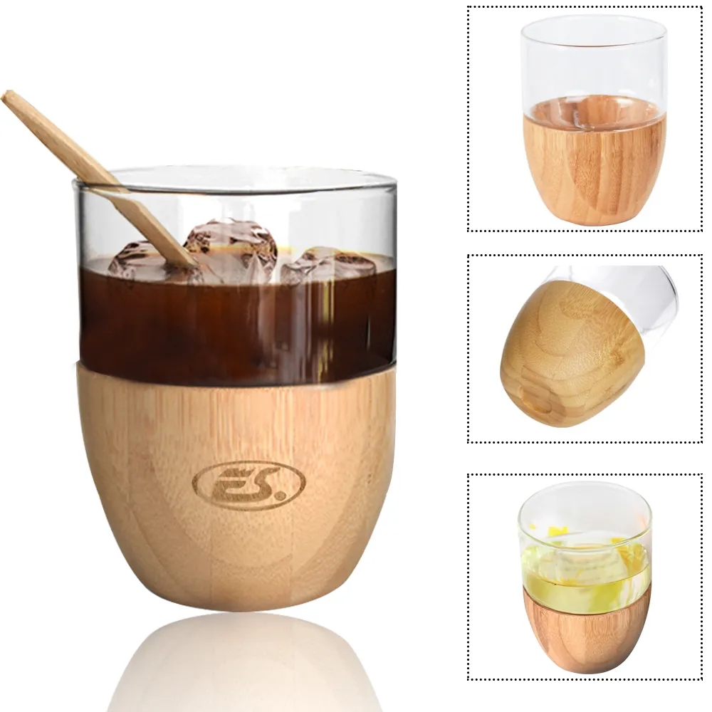 Double Walled Transparent Glass Mug with Bamboo Bottom 2