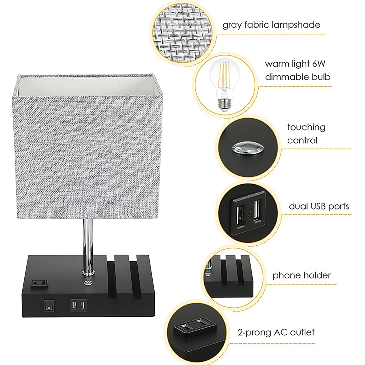 Dimmable Table Lamp With Usb Ports And Outlet 4