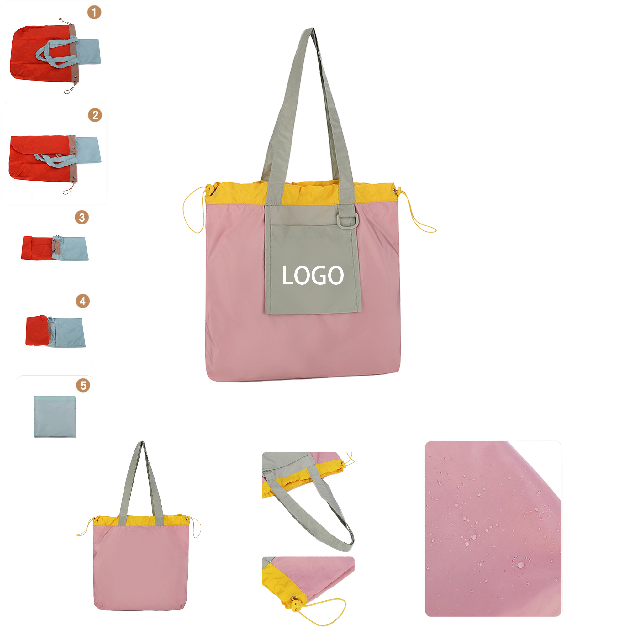 Colorblock Drawstring Compact Carry Pouch 1