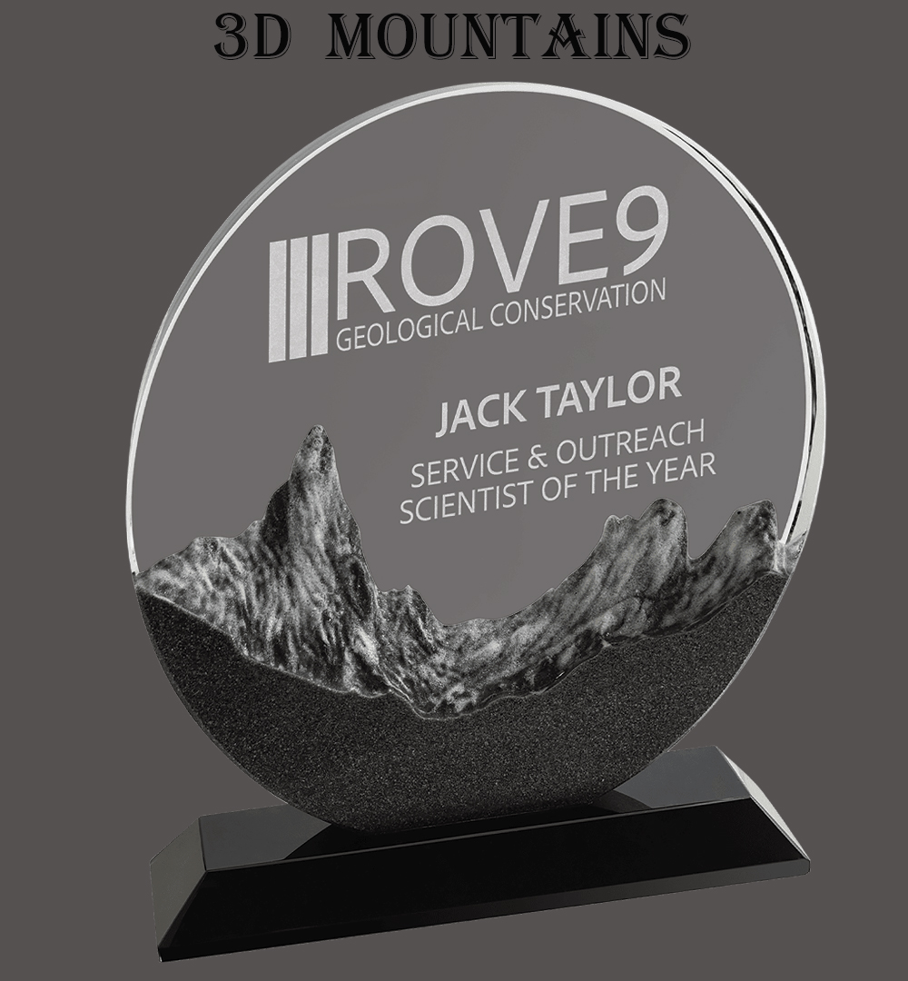 7" x 7 3/4" Round Crystal with Embedded Resin Mountain Scene and Black Base 2