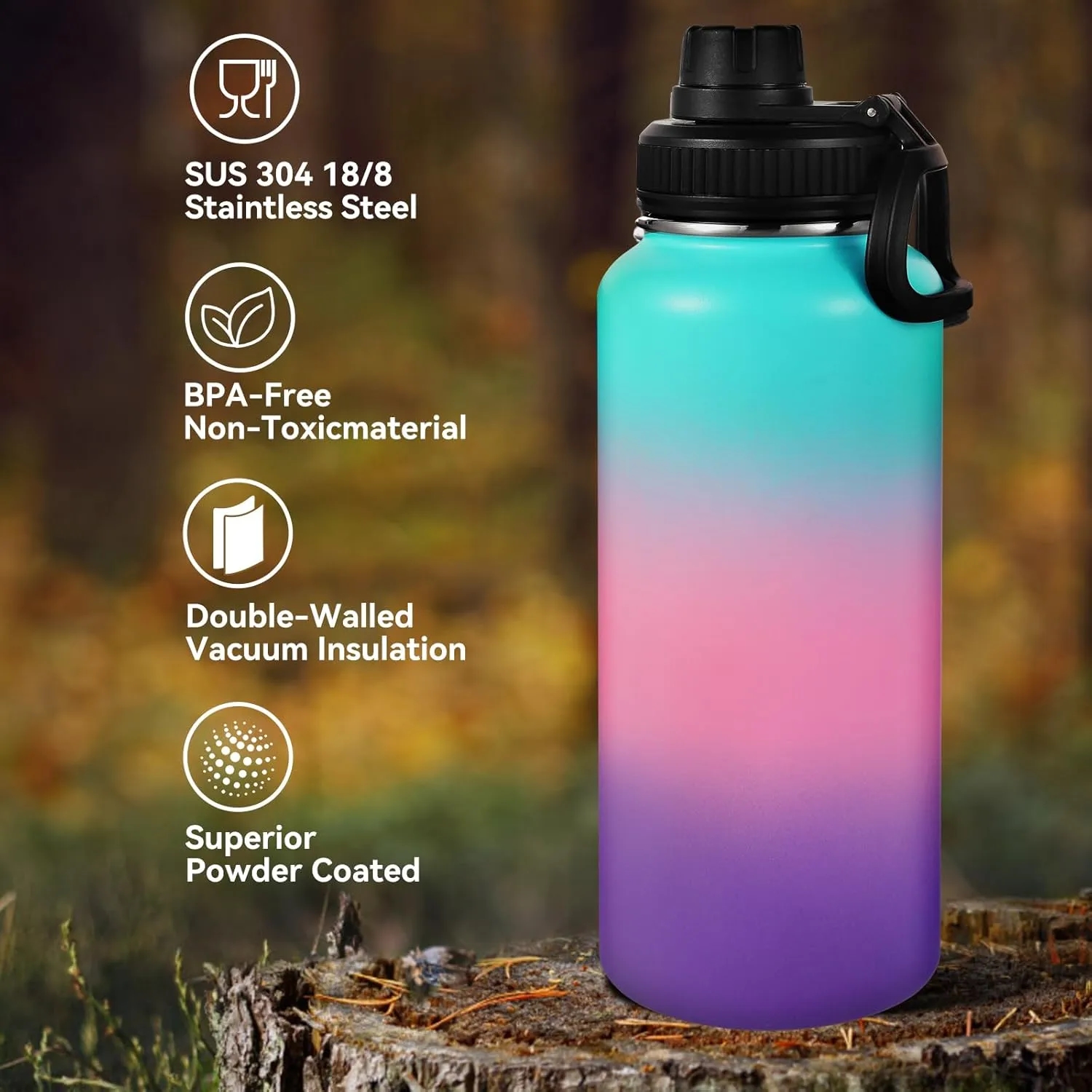 32oz Insulated Metal Water Bottle with Straw & Spout Lids, custom water bottle with logo imprint 8