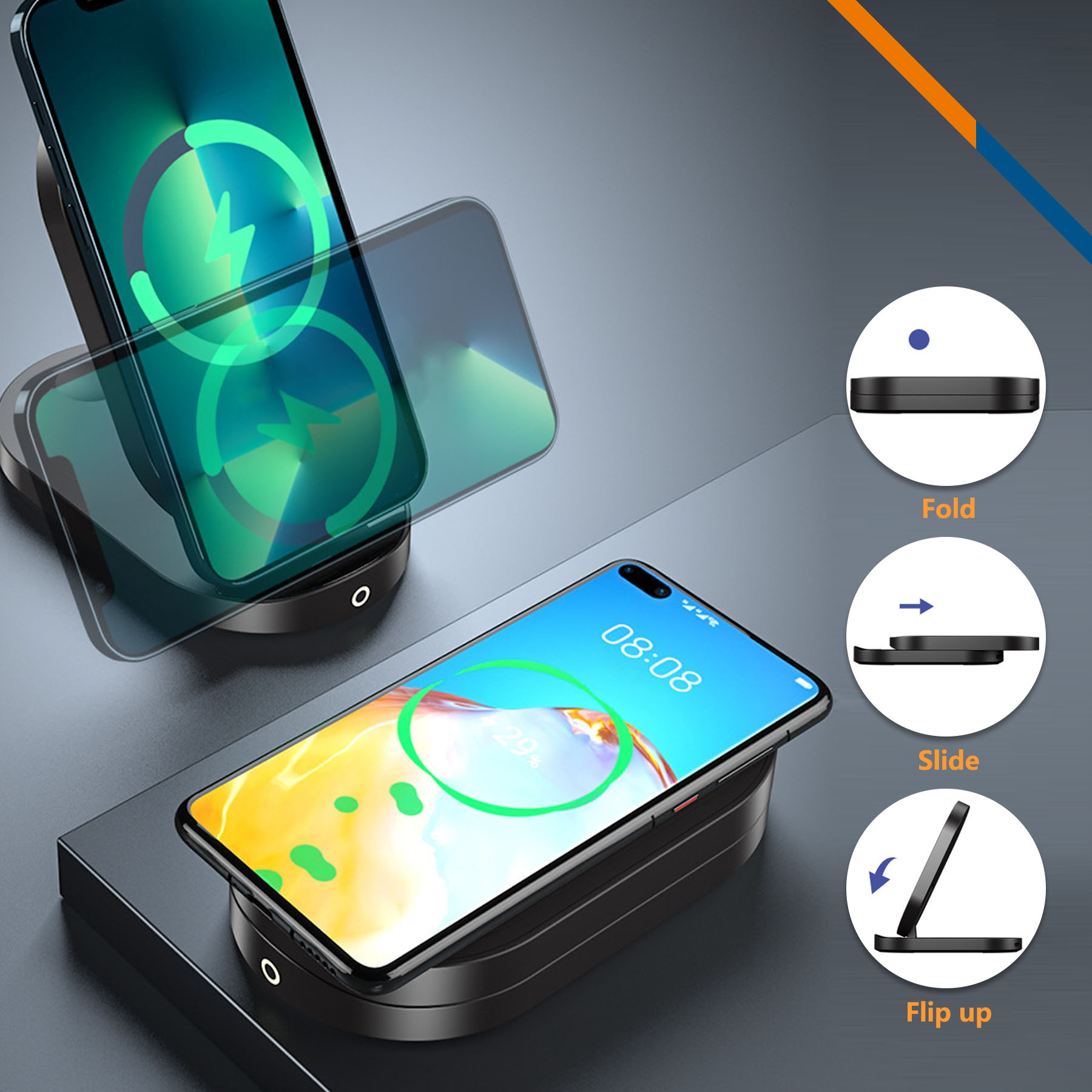 VoltZip Foldable 15W Wireless Fast Charger Stand 3