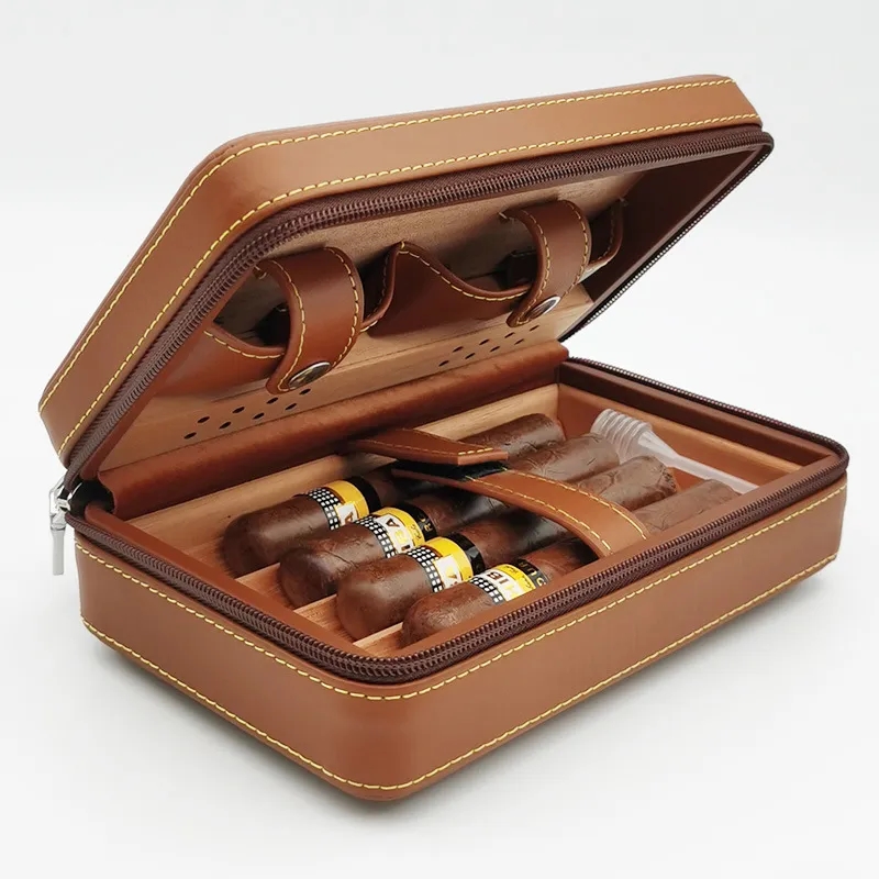 Cow Leather Cigar Holder Humidor Case with Wood Inner 6