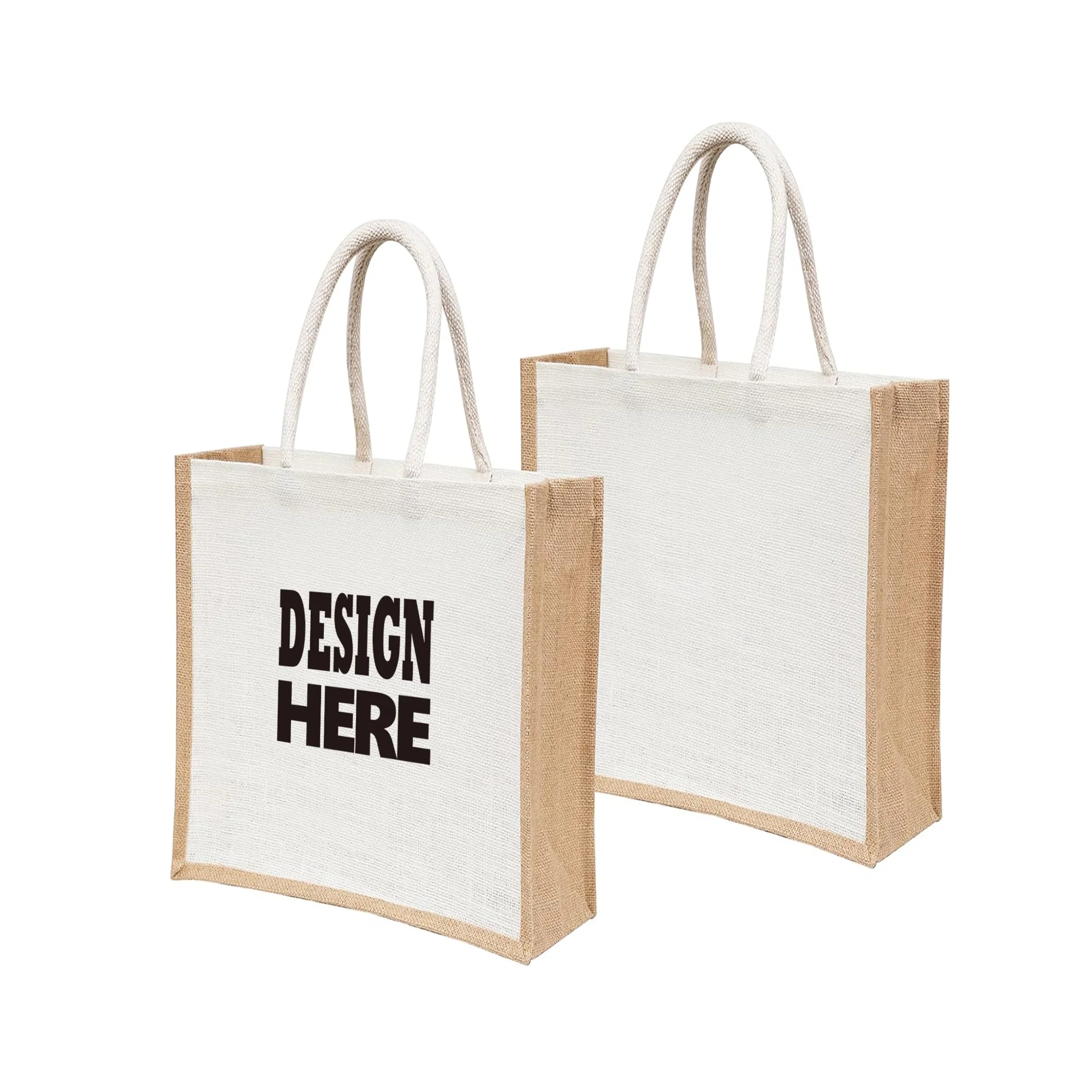Jute Canvas Patchwork Tote Bag, custom tote bag with logo imprint 2