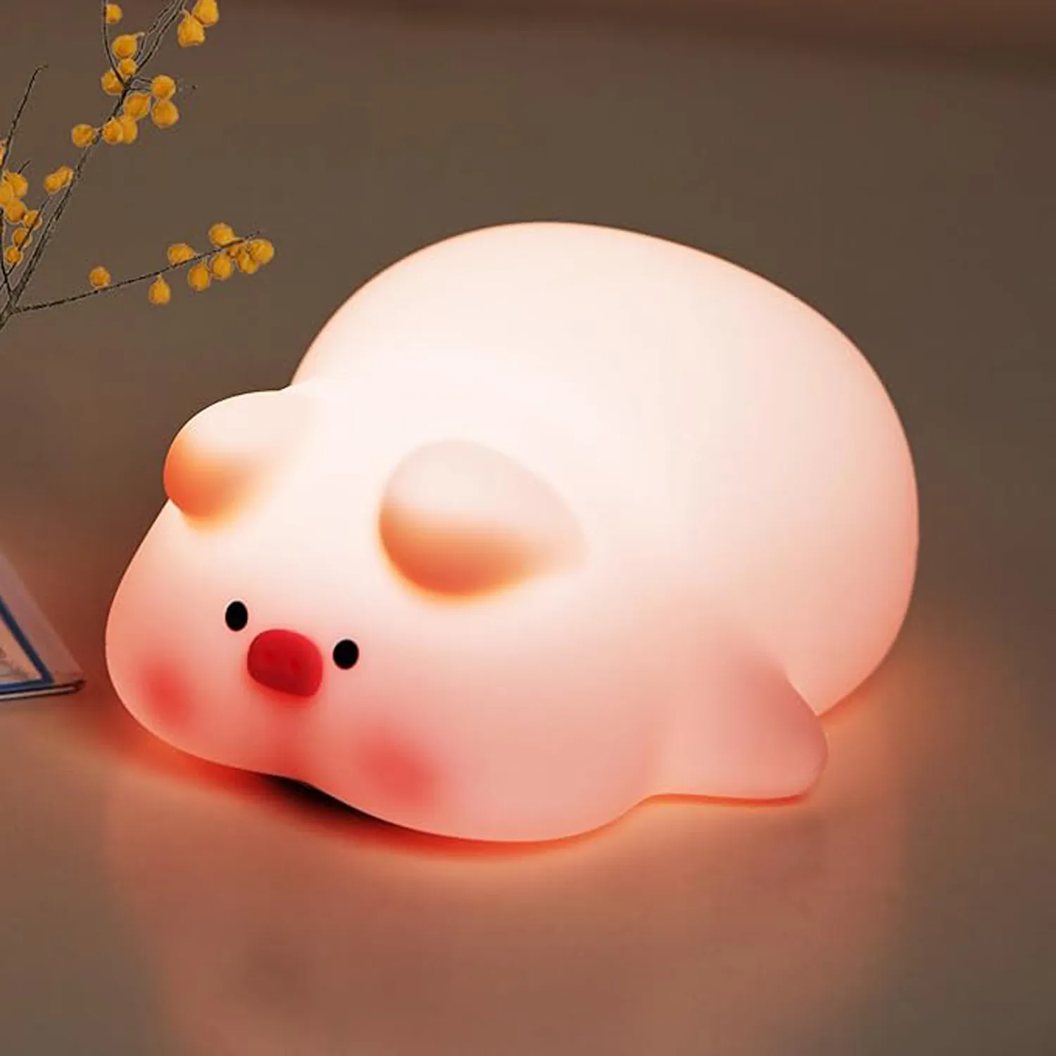 Silicone Pink Cute Pig LED night Lamp 5