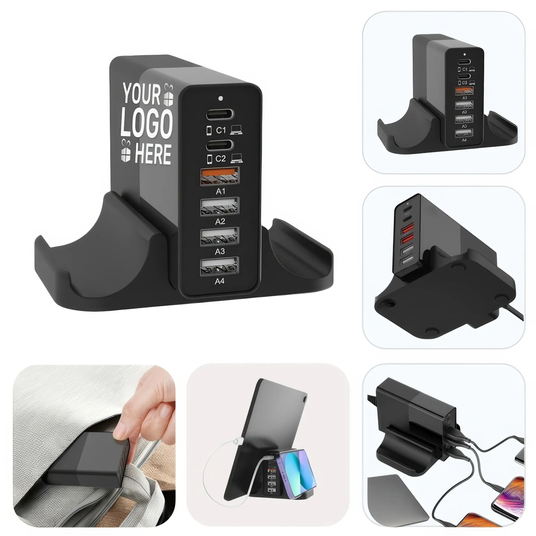 4-Port Travel Usb Charger Phone Stand 3