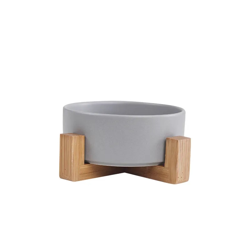 Ceramic Cat Dog Bowl Dish with Wood Stand 2