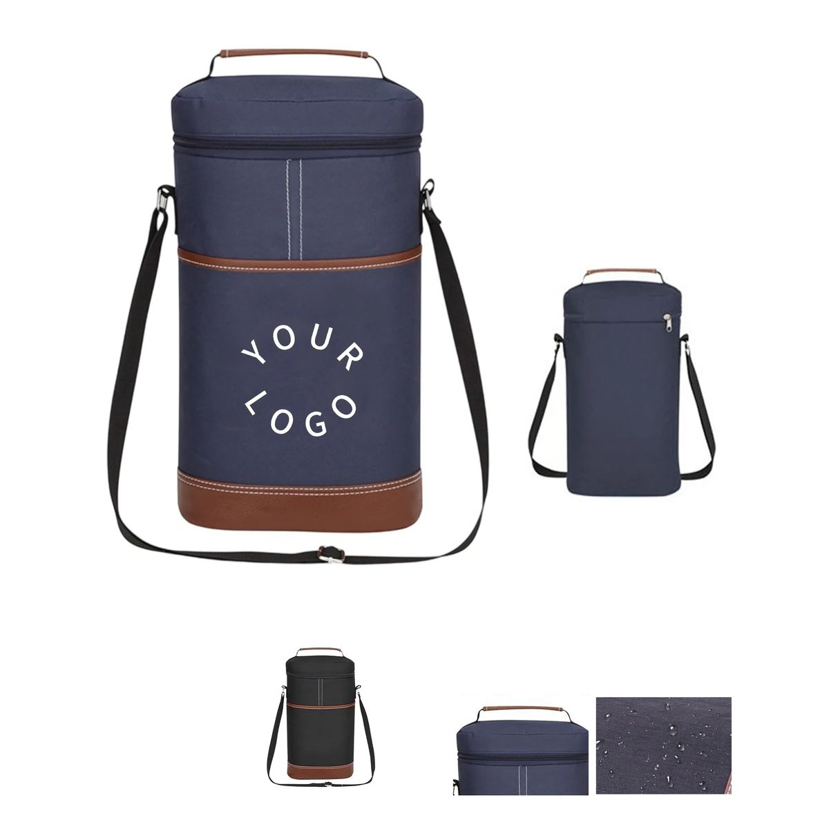 PEVA Lined Insulated Beverage Bag with Leather Handle 2