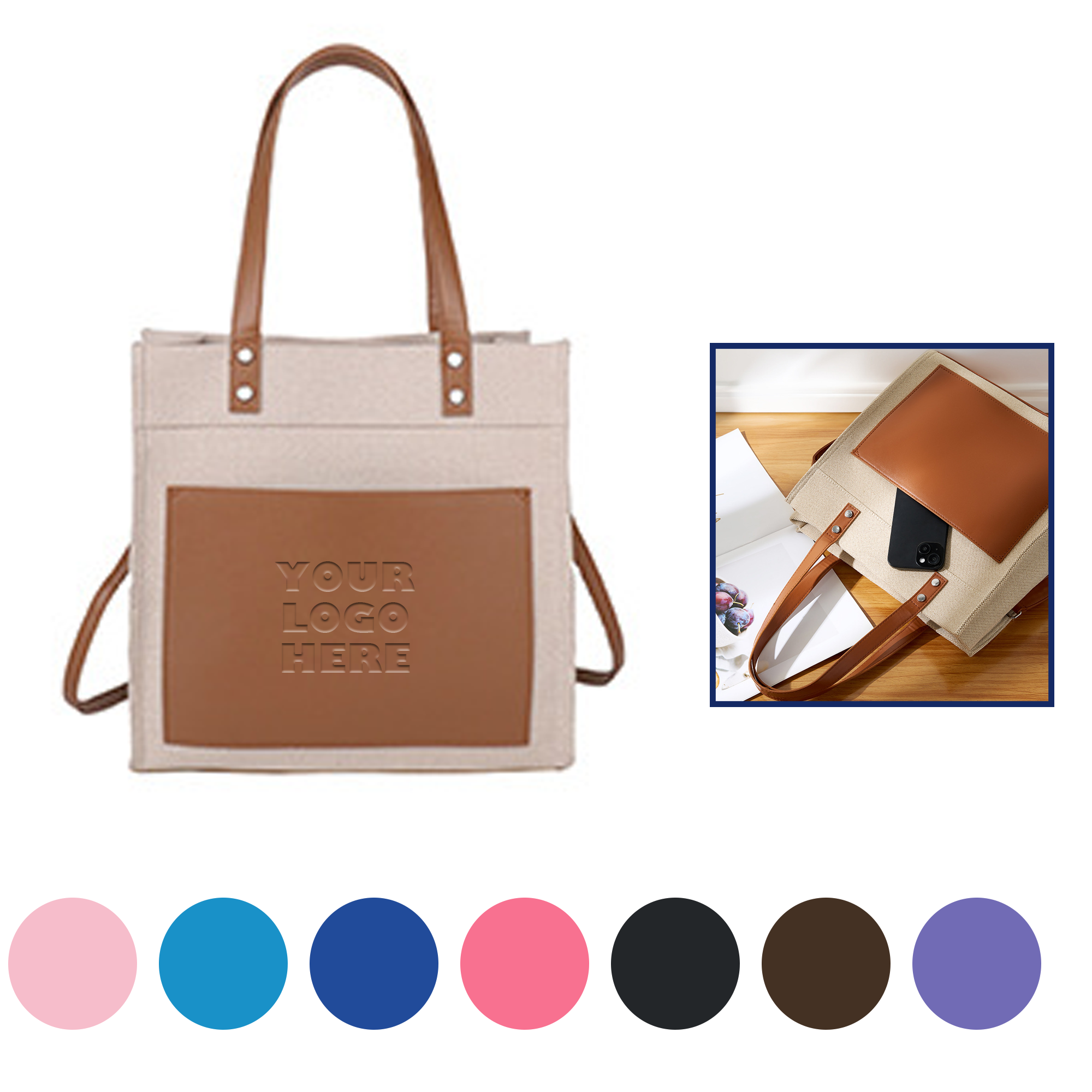 Leather And Canvas Tote Bag, custom tote bag with logo imprint 2