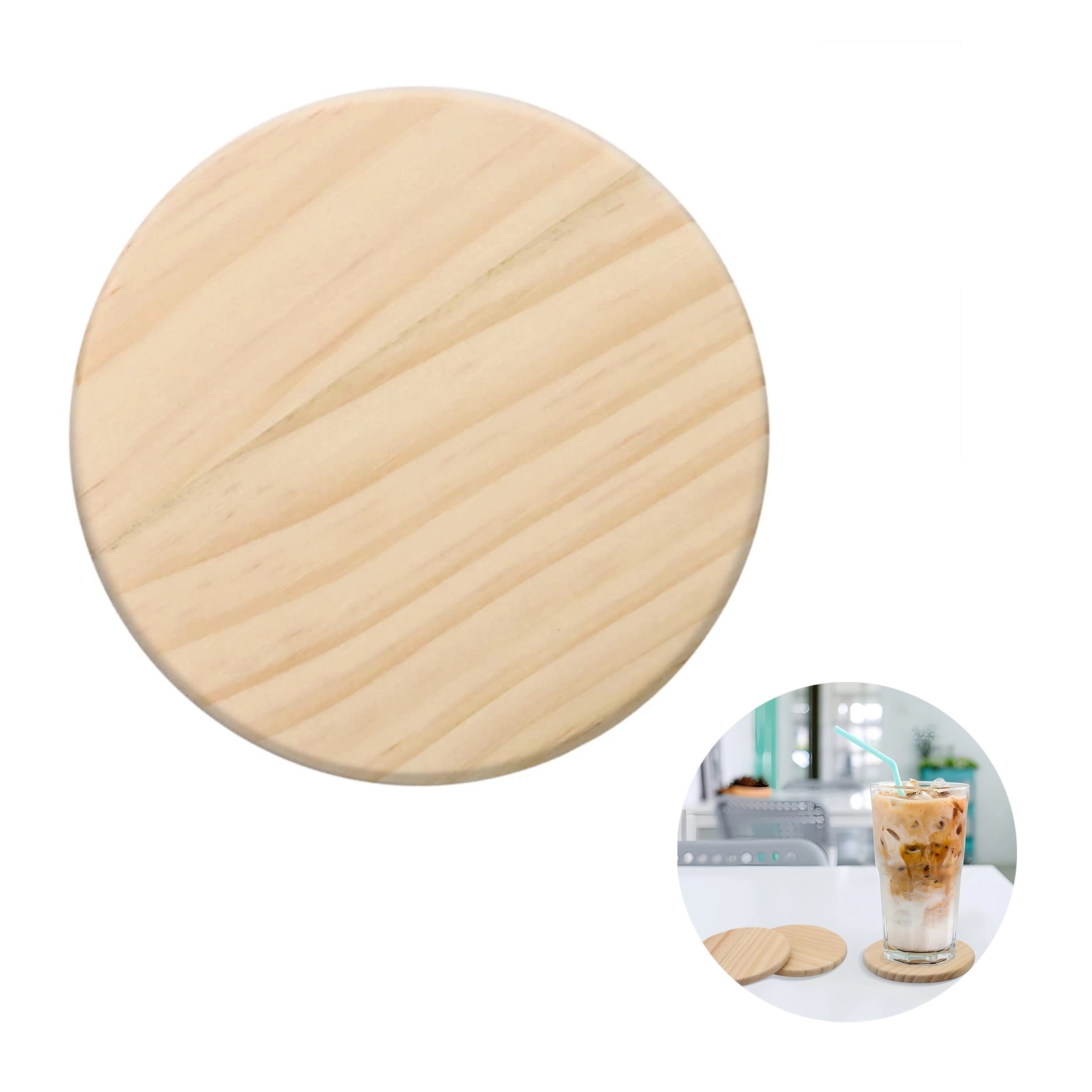 Round Beech Wooden Cup Coasters 3