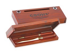 Craft Wood Double Pen Box w/Pen Stand and Business Card Holder 2