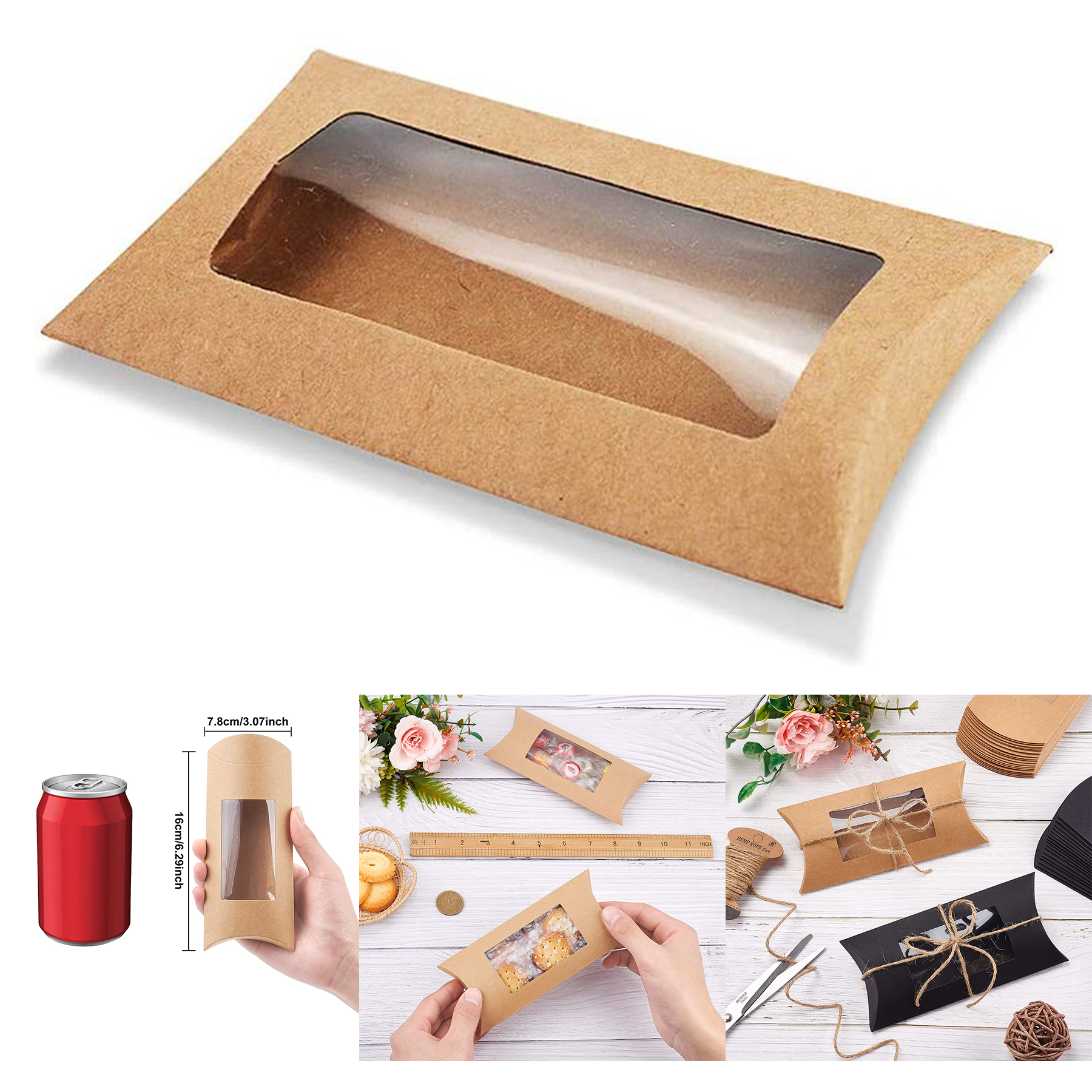 Kraft Paper Pillow Boxes with Clear Window 2