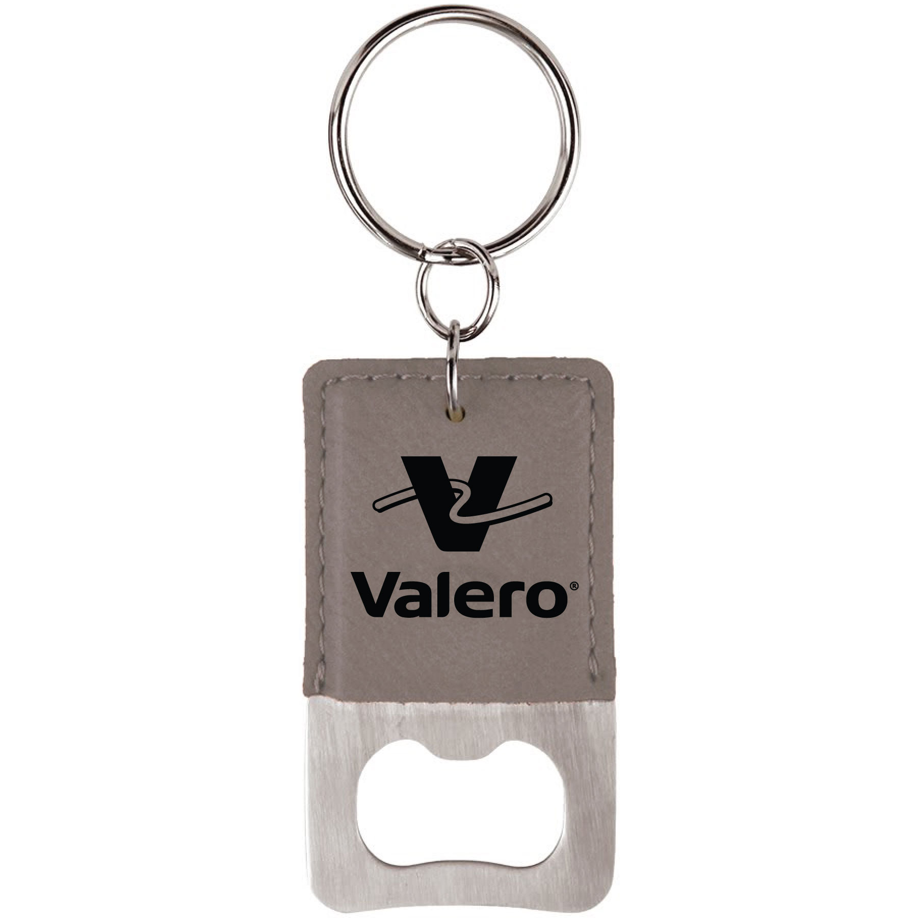 Gray Rectangle Leatherette Bottle Opener Keychain