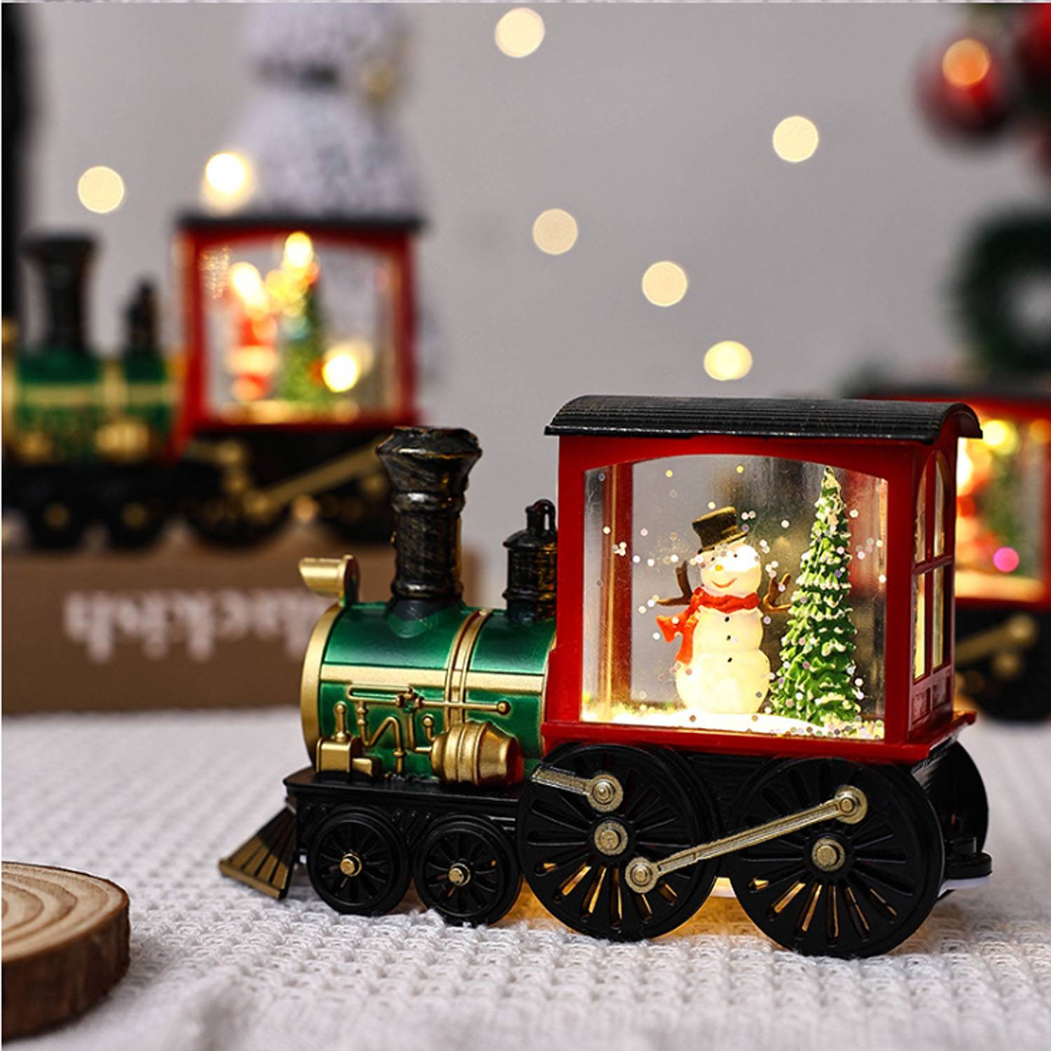 Christmas Trailer Santa Driving Bus Xmas Decoration LED Snow 8