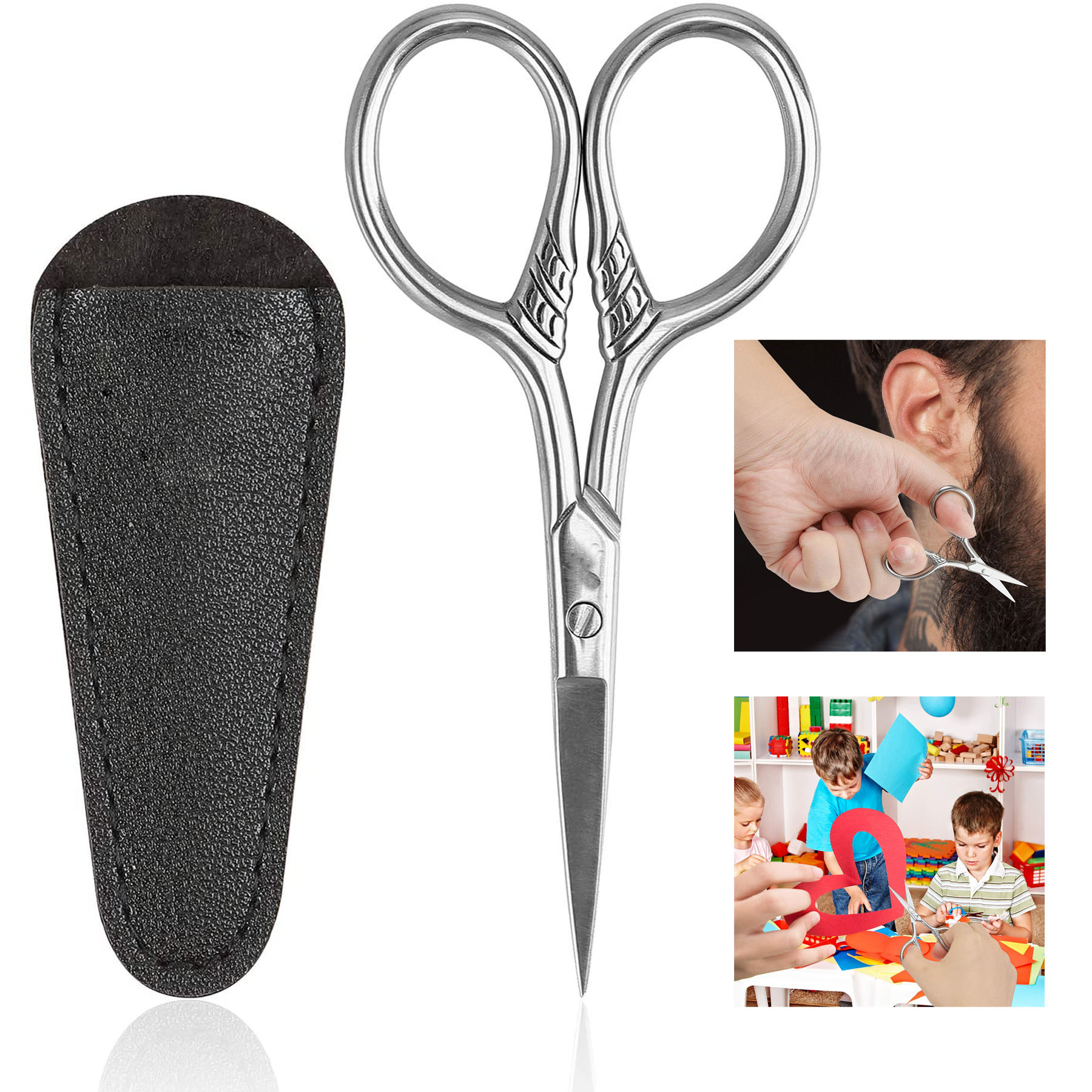Stainless Steel Vintage Facial Hair Scissors with Cover