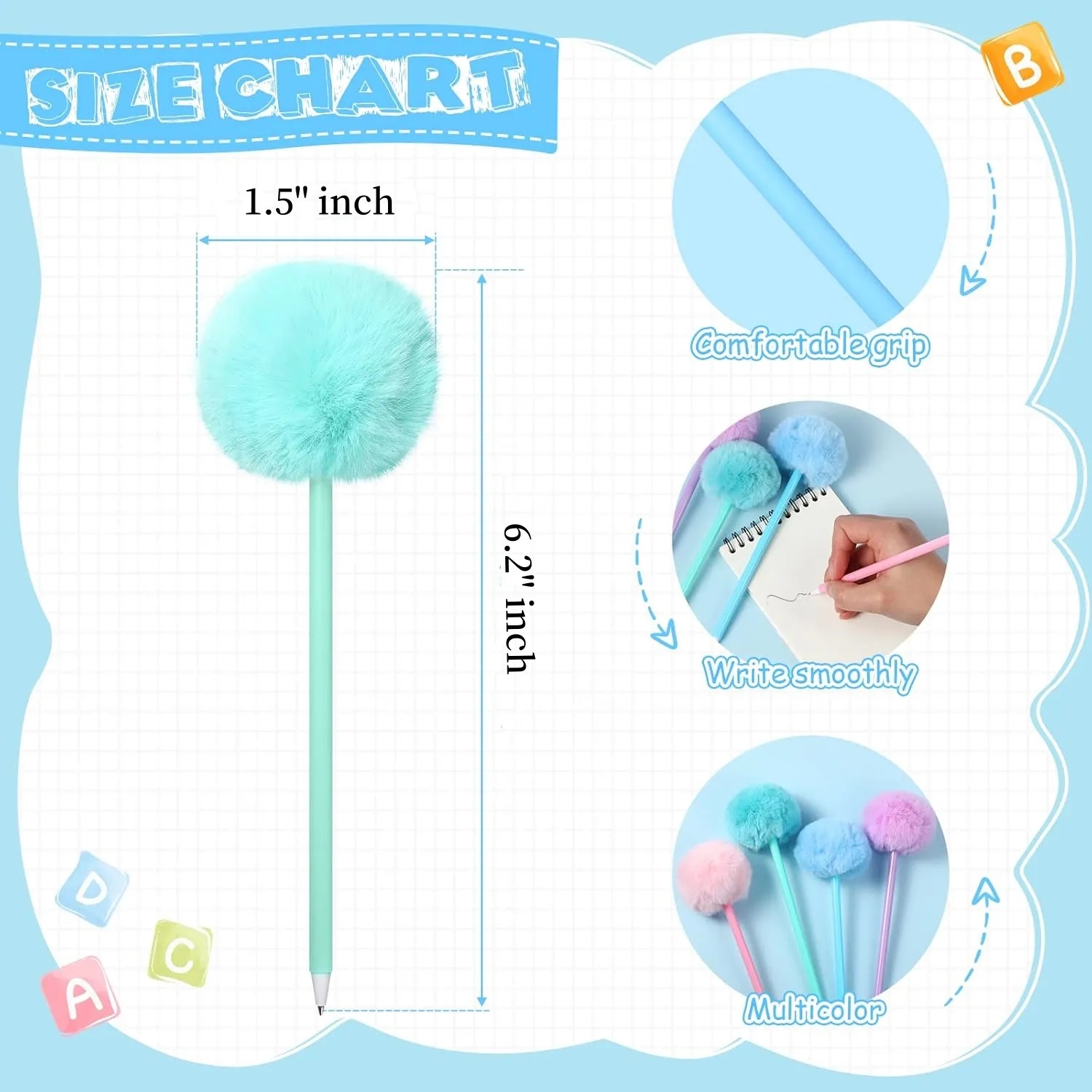Cute Fluffy Pompom Metal Ballpoint Pen 6