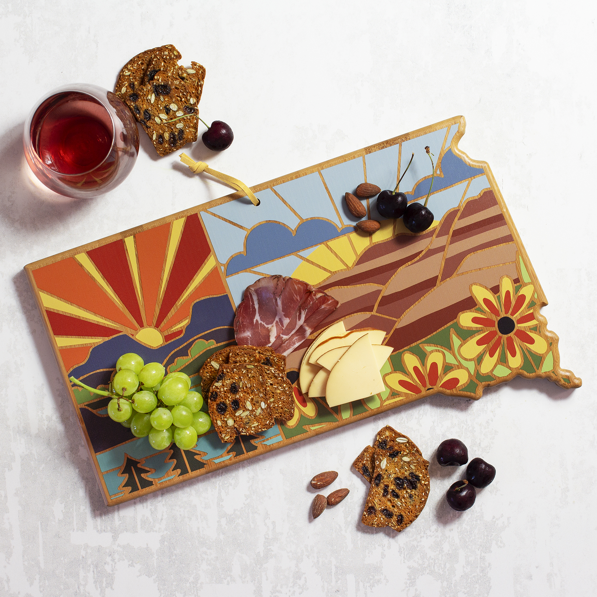 South Dakota State Shaped Serving and Cutting Board with Artwork by Summer Stokes 3