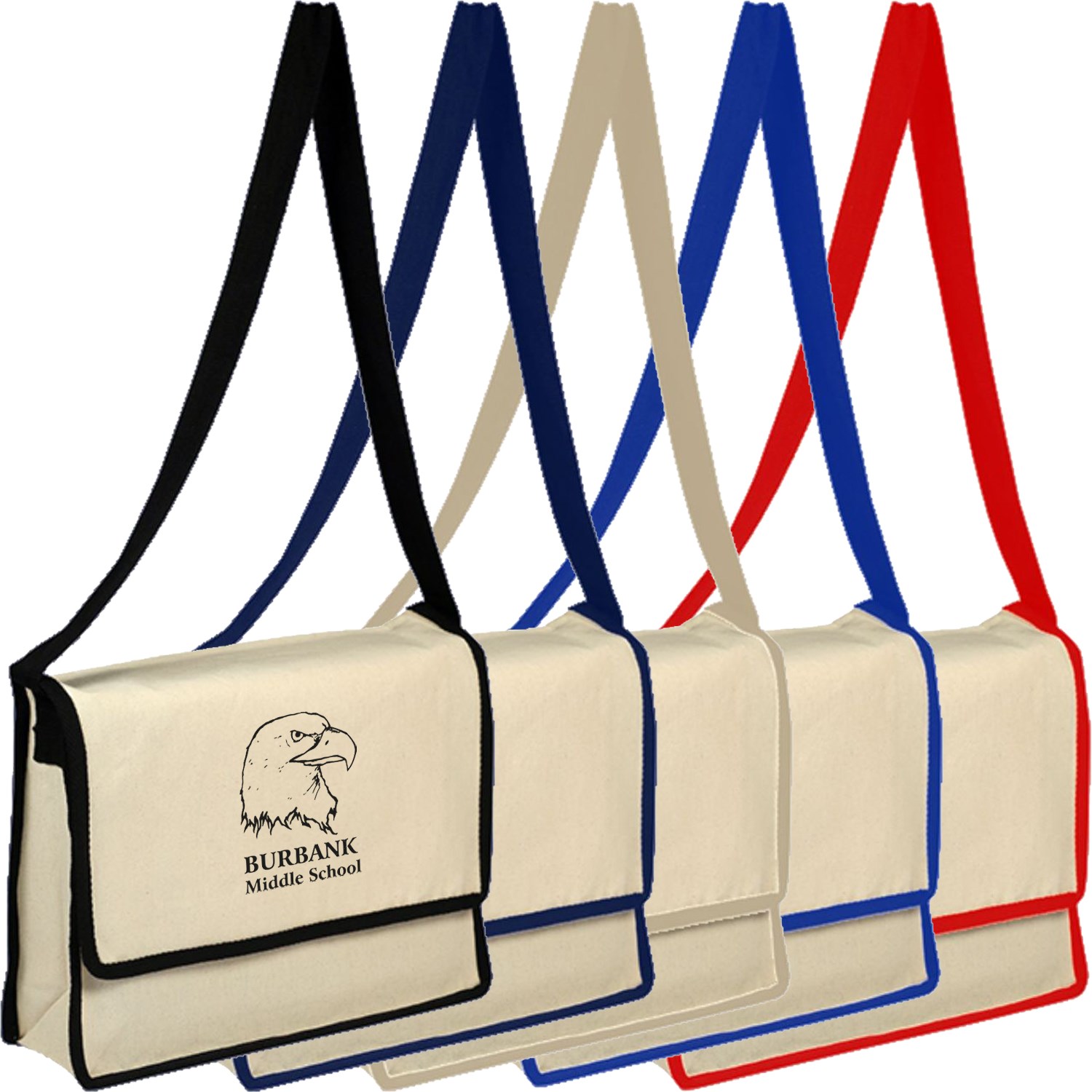 100% Cotton Canvas Messenger Bag With Flap USA Decorated (13" x 13") 2
