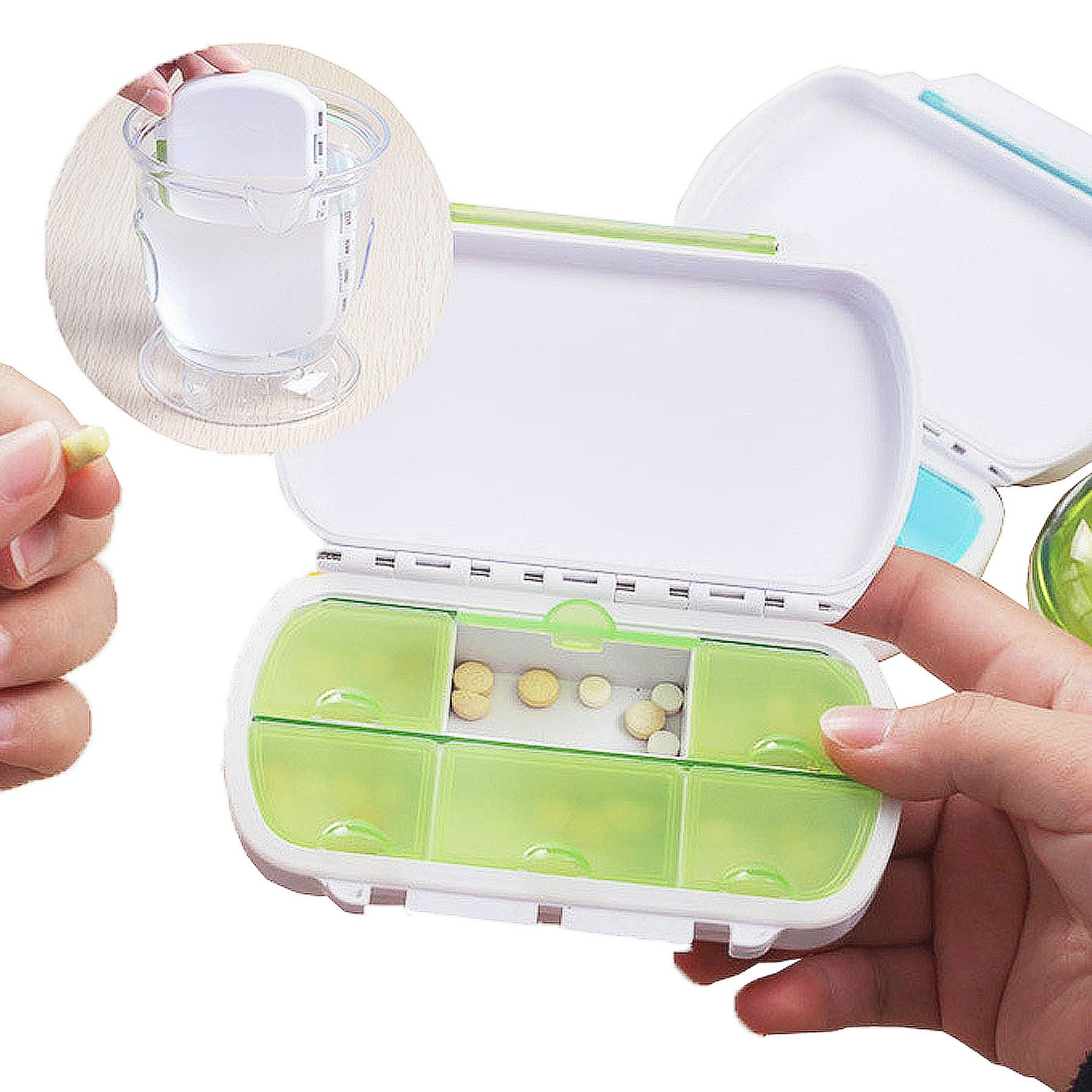 MOQ25 6 Compartment Double Lid Childproof Plastic Pill Box 4