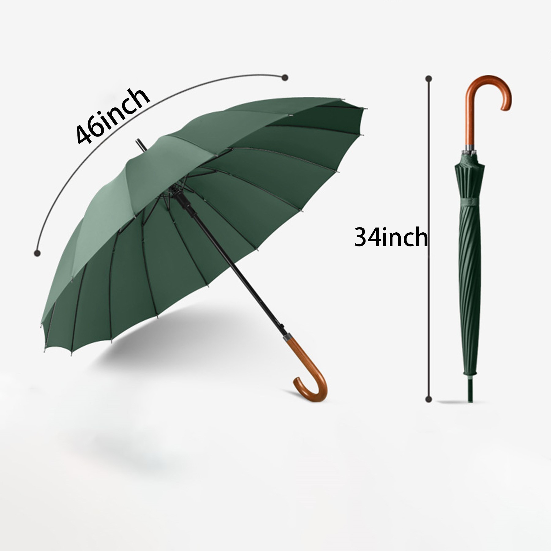 16 Ribs Wooden Handle Automatic Umbrella 9