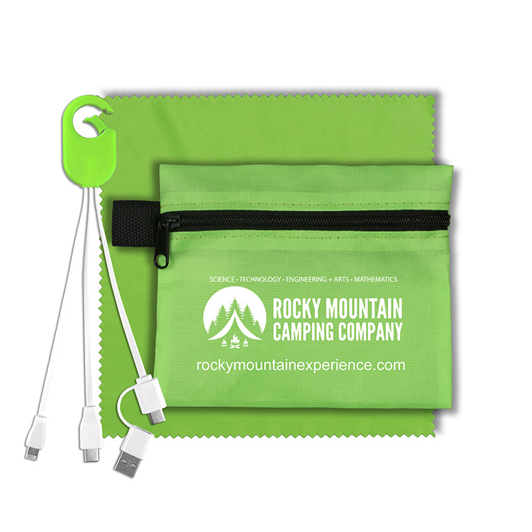 Mobile Tech Charging Cables In Zipper Pouch Components inserted into Polyester Zipper Pouch 3