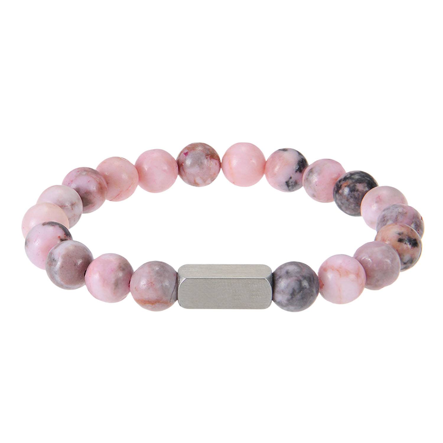 Round Stone Beads Bracelet w/ Stainless Steel Tag 2