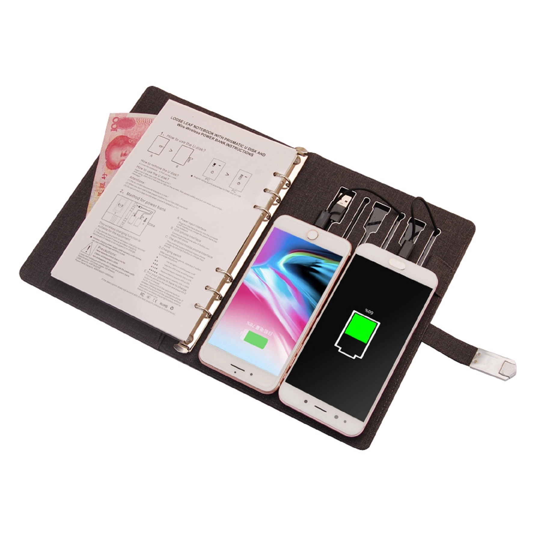 Multifunctional Wireless Charging Notebook with Power Bank & USB Drive 6