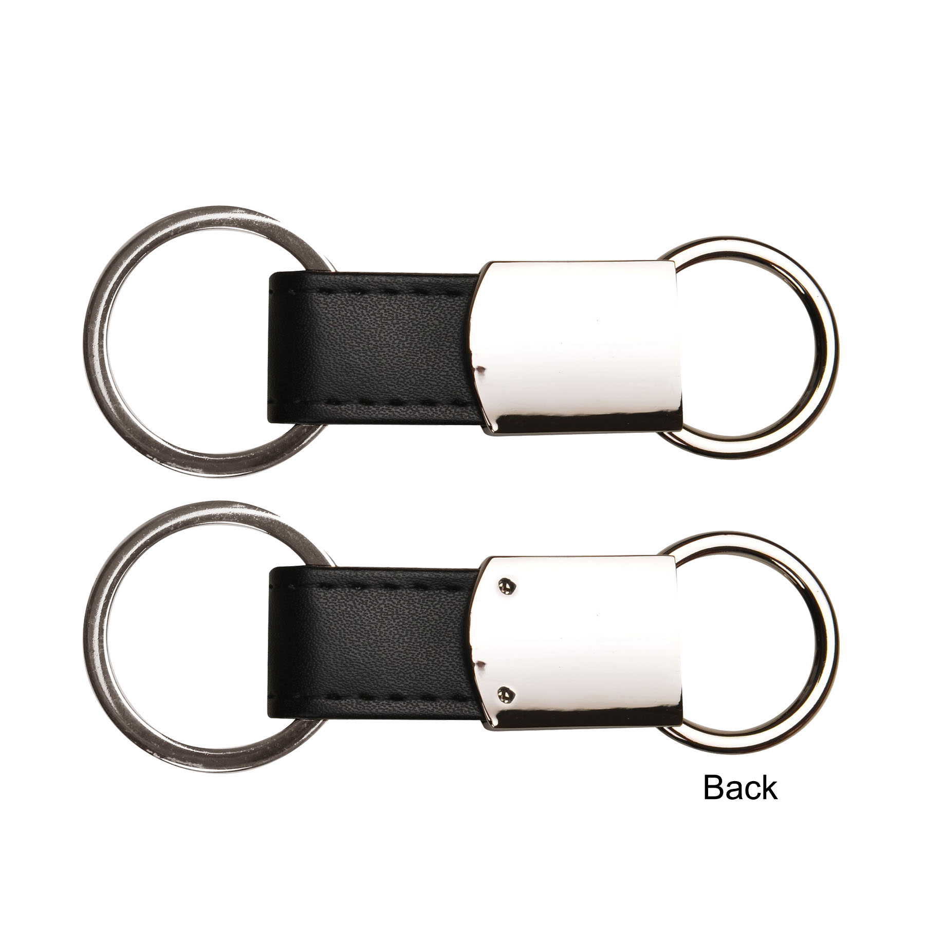 Black Leatherette Metal Round Clip-On Key Chain 2